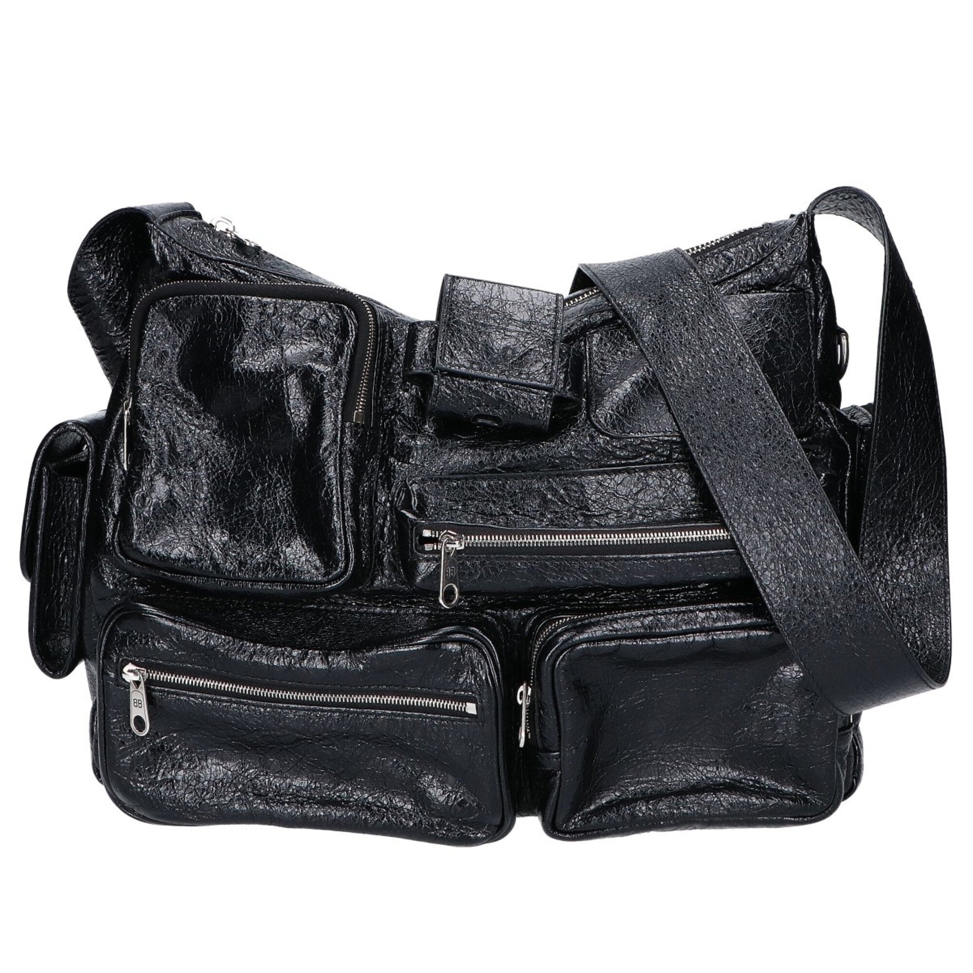 Balenciaga Black Leather Messenger Bag Shoulder Bag (Pre-Owned)