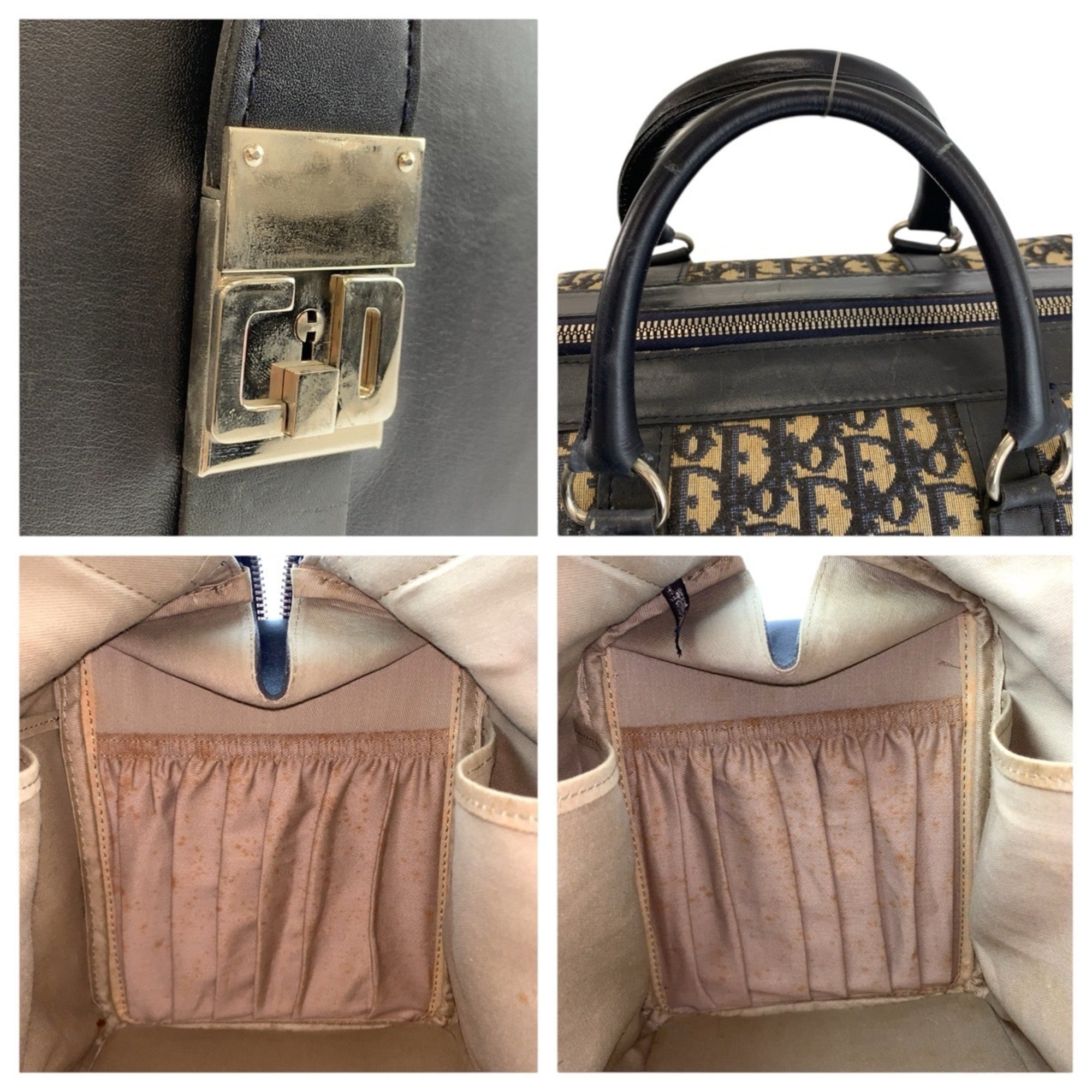 Christian Dior Navy Canvas Leather Boston Bag Handbag (Pre-Owned)