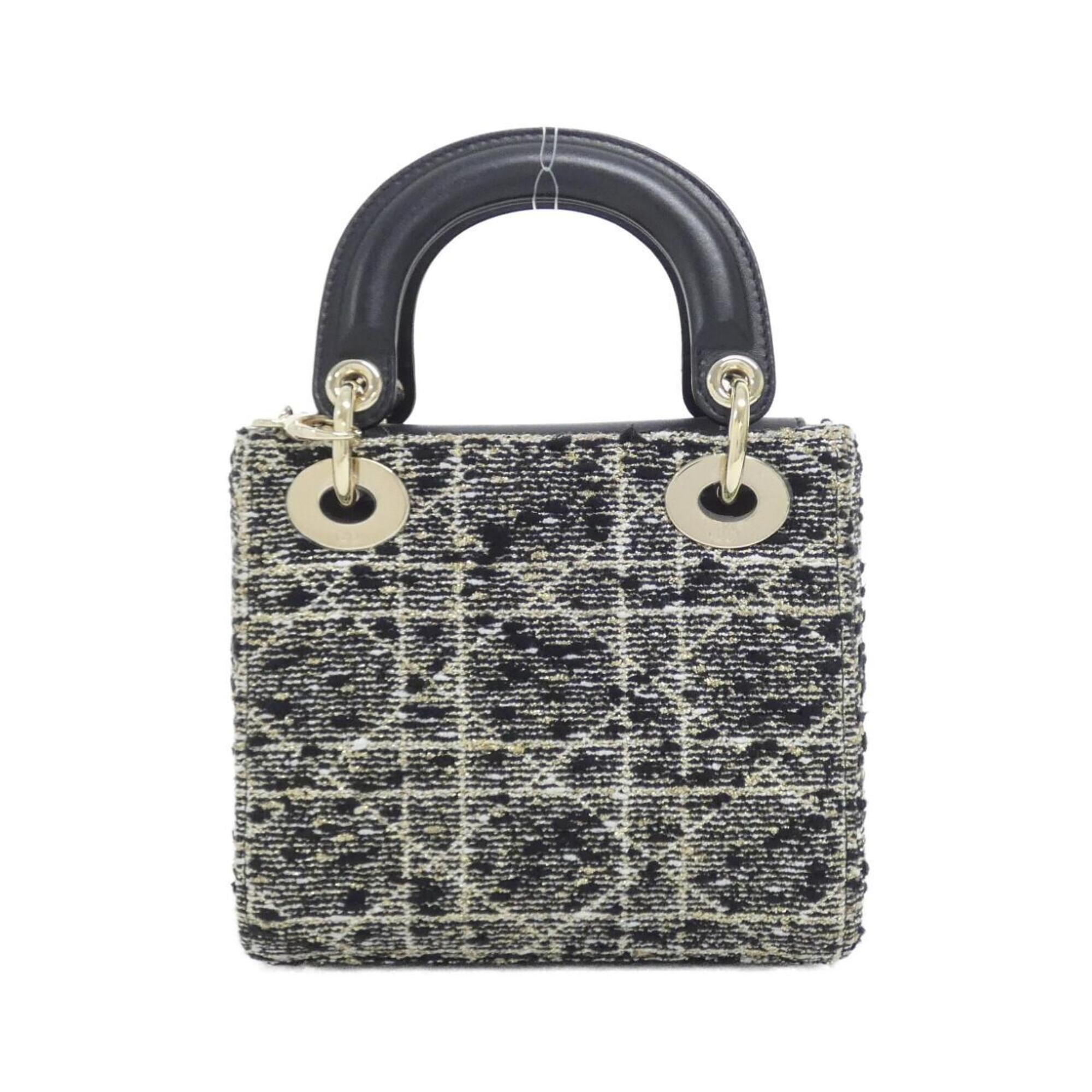 Christian Dior Black White Tweed Leather Handbag (Pre-Owned)