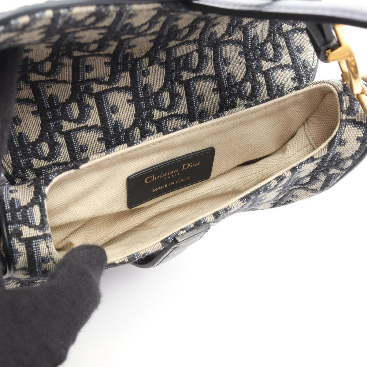 Christian Dior Ivory Navy Canvas Leather Handbag Saddle Bag (Pre-Owned)