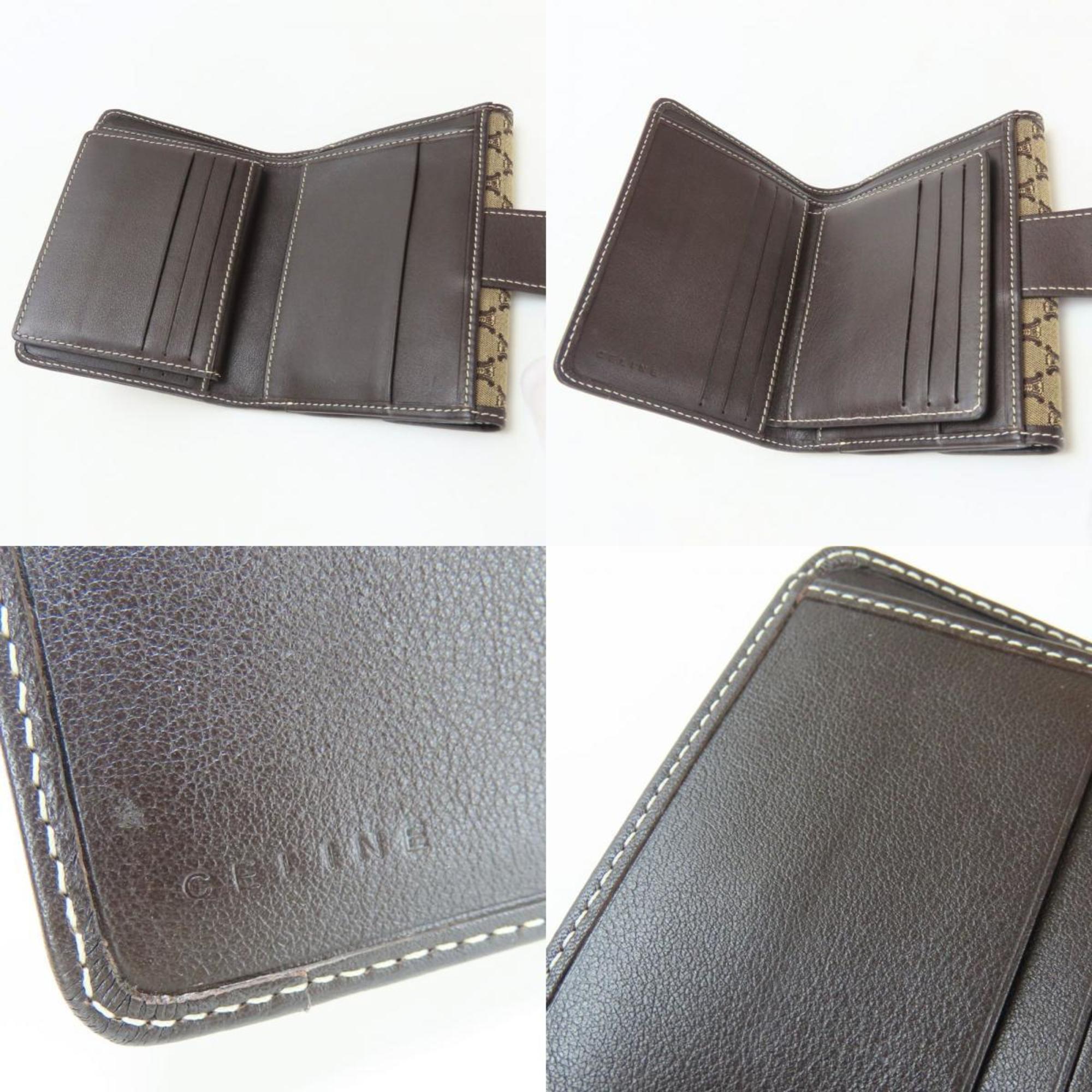 Celine Macadam Beige Dark Brown Canvas Leather Wallet (Bi-Fold) (Pre-Owned)
