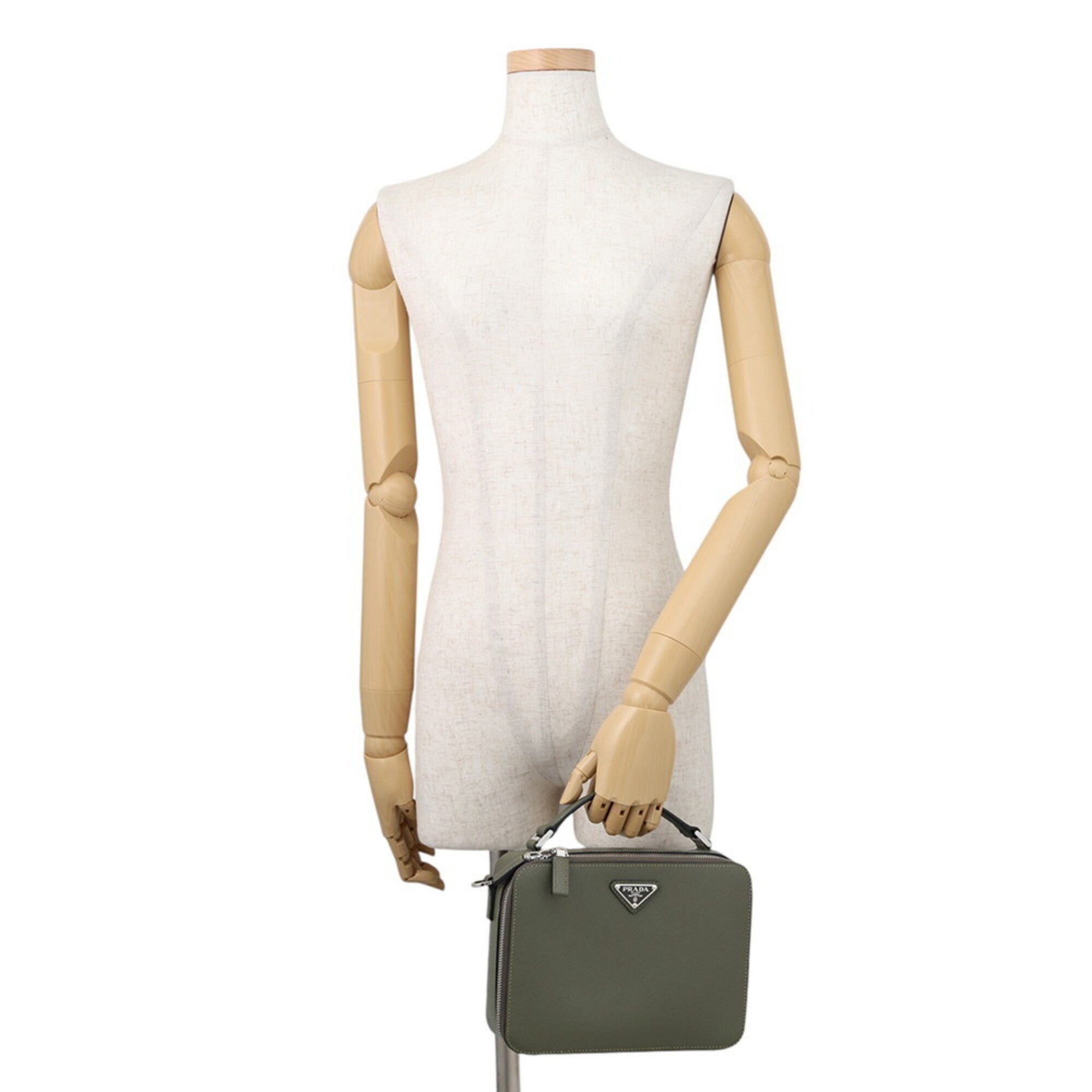 Prada Khaki Saffiano Handbag Shoulder Bag (Pre-Owned)