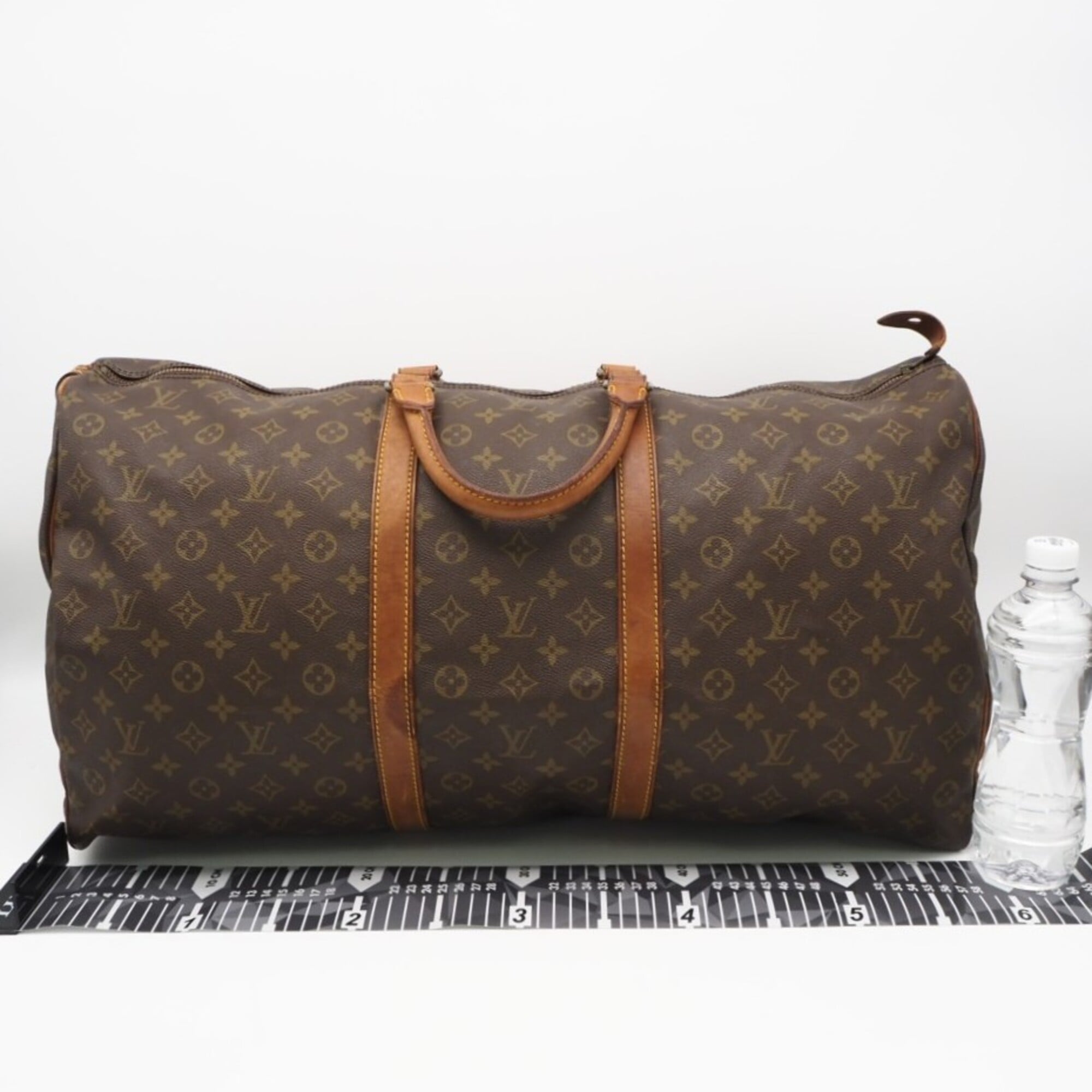 Louis Vuitton Beige Brown Coated Canvas Leather Boston Bag (Pre-Owned)
