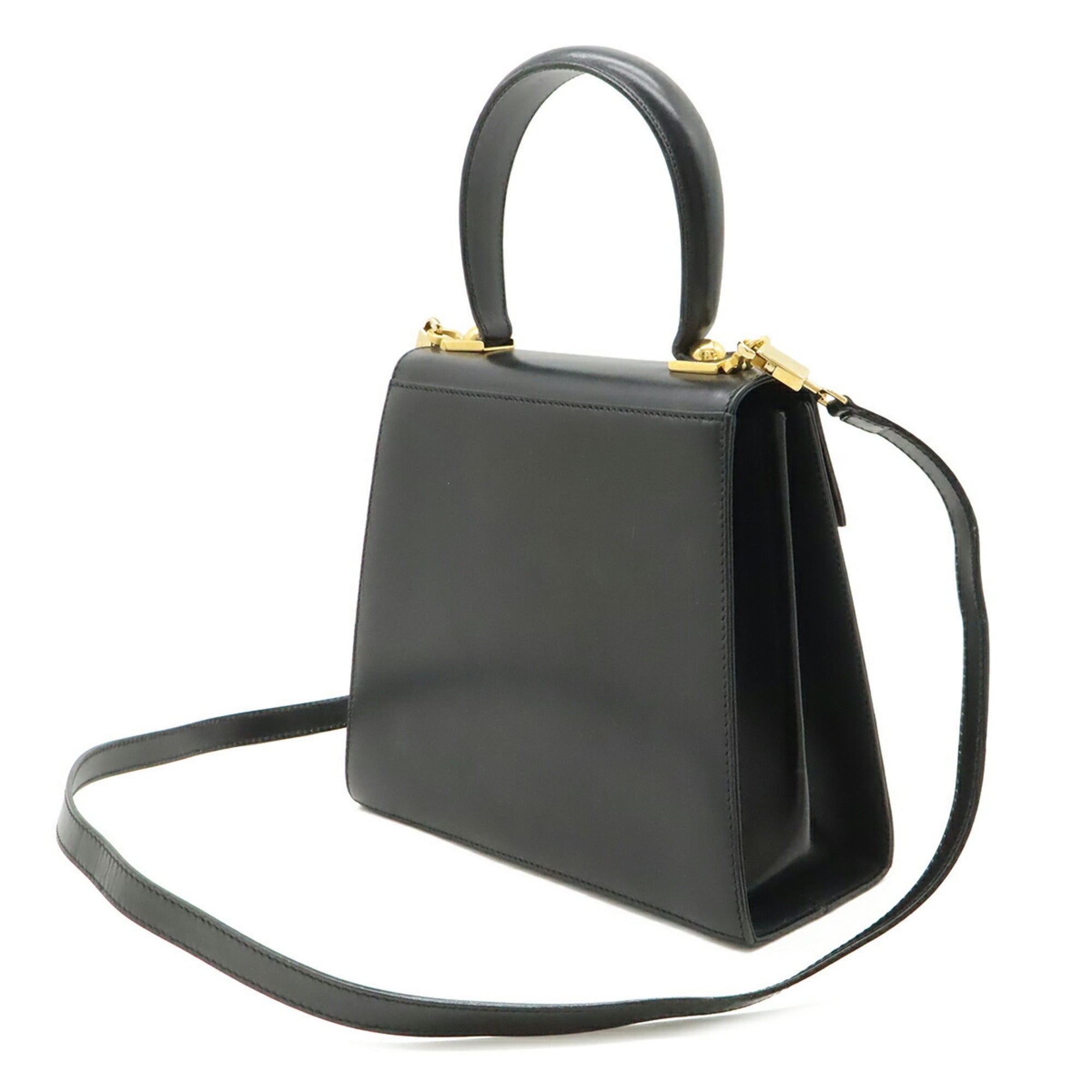 Salvatore Ferragamo Gancini Black Leather Handbag Shoulder Bag (Pre-Owned)