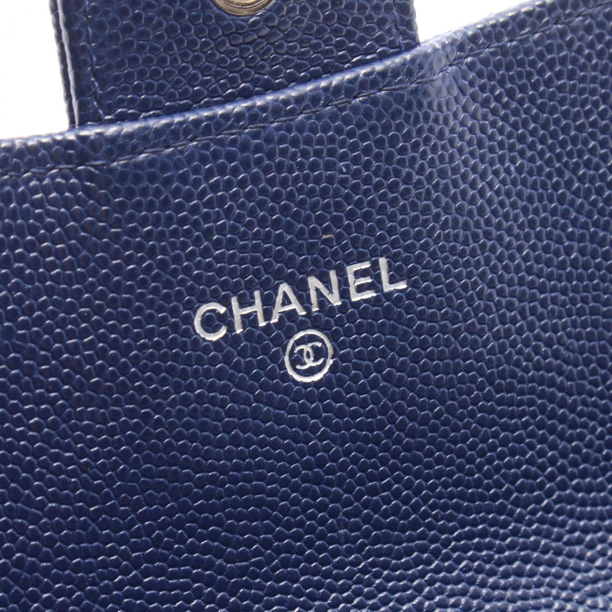 Chanel Navy Grained Calfskin Long Wallet (Bi-Fold) (Pre-Owned)
