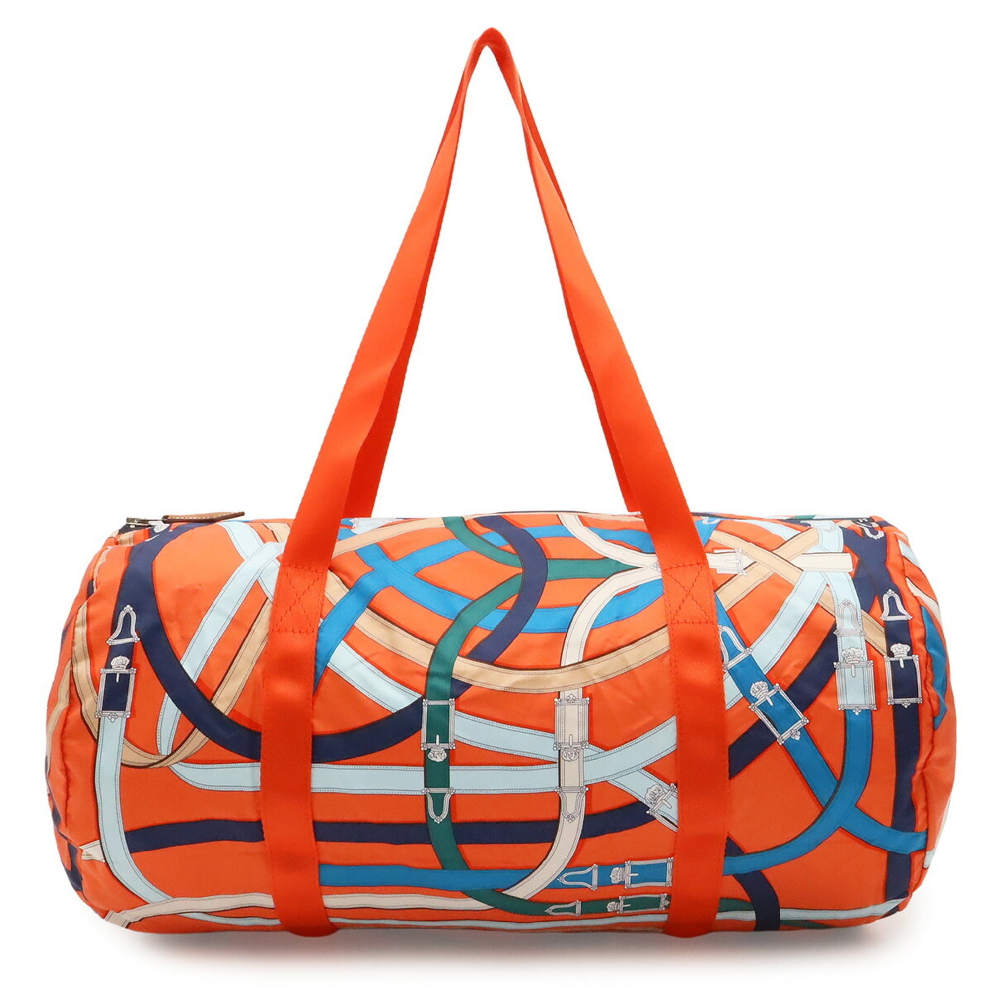 Hermes Blue Multi-Color Orange Silk Boston Bag Shoulder Bag (Pre-Owned)