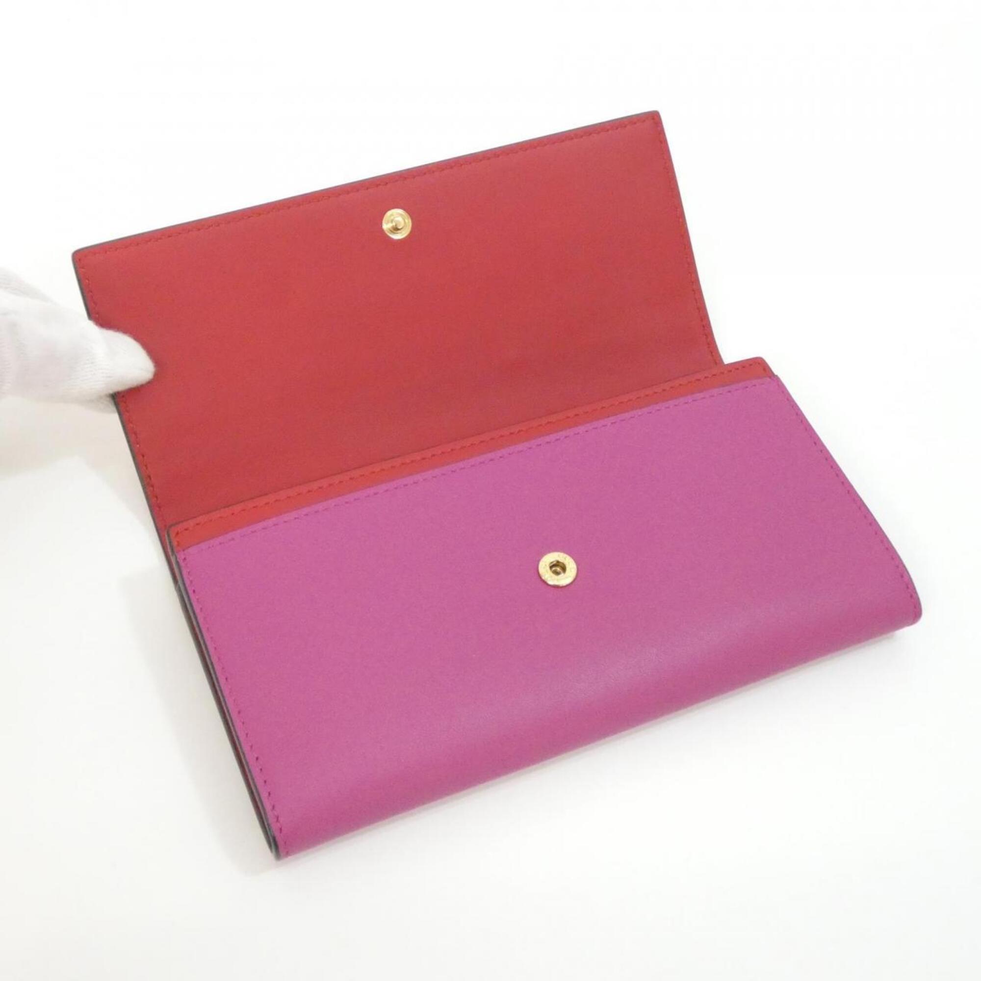 Gucci Pink Red Color Leather Long Wallet (Bi-Fold) (Pre-Owned)