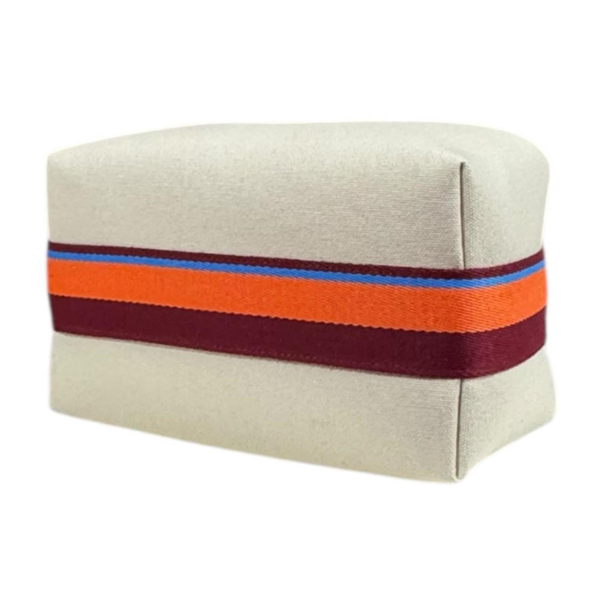 Hermes Blue Brown Multi-Color Natural Orange White Cotton Handbag (Pre-Owned)