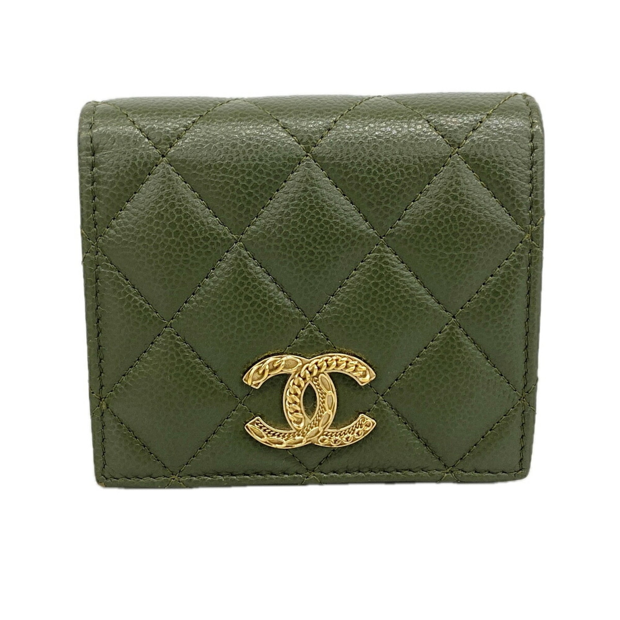 Chanel Khaki Grained Calfskin Wallet (Bi-Fold) (Pre-Owned)