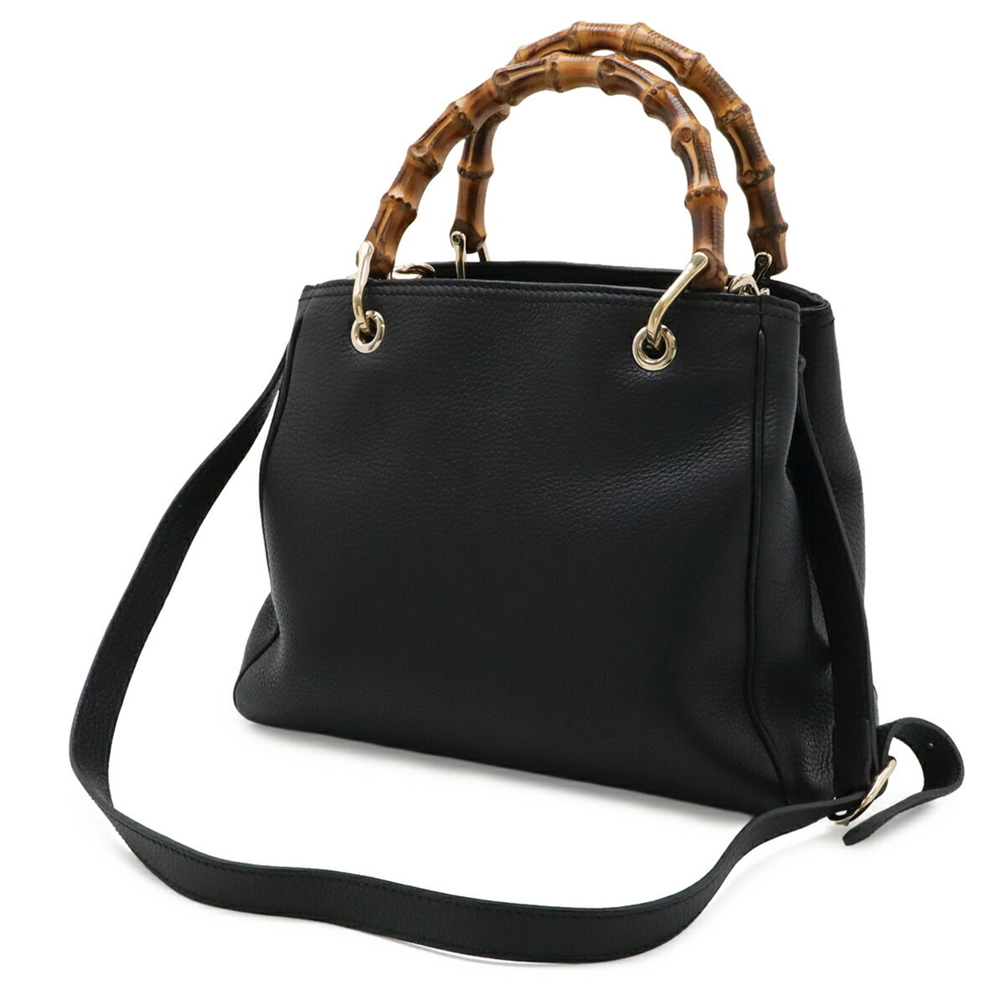Gucci Black Bamboo Leather Handbag Shoulder Bag (Pre-Owned)