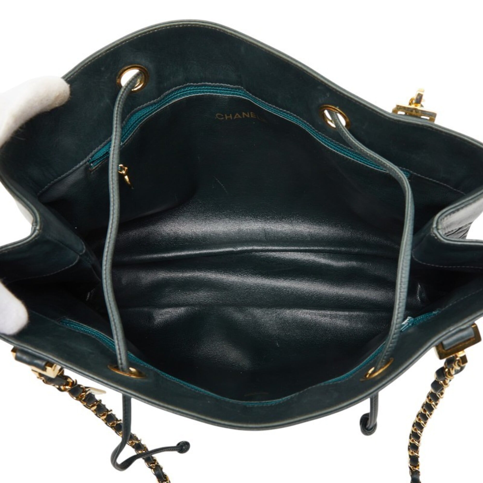 Chanel Green Leather Shoulder Bag Tote Bag (Pre-Owned)