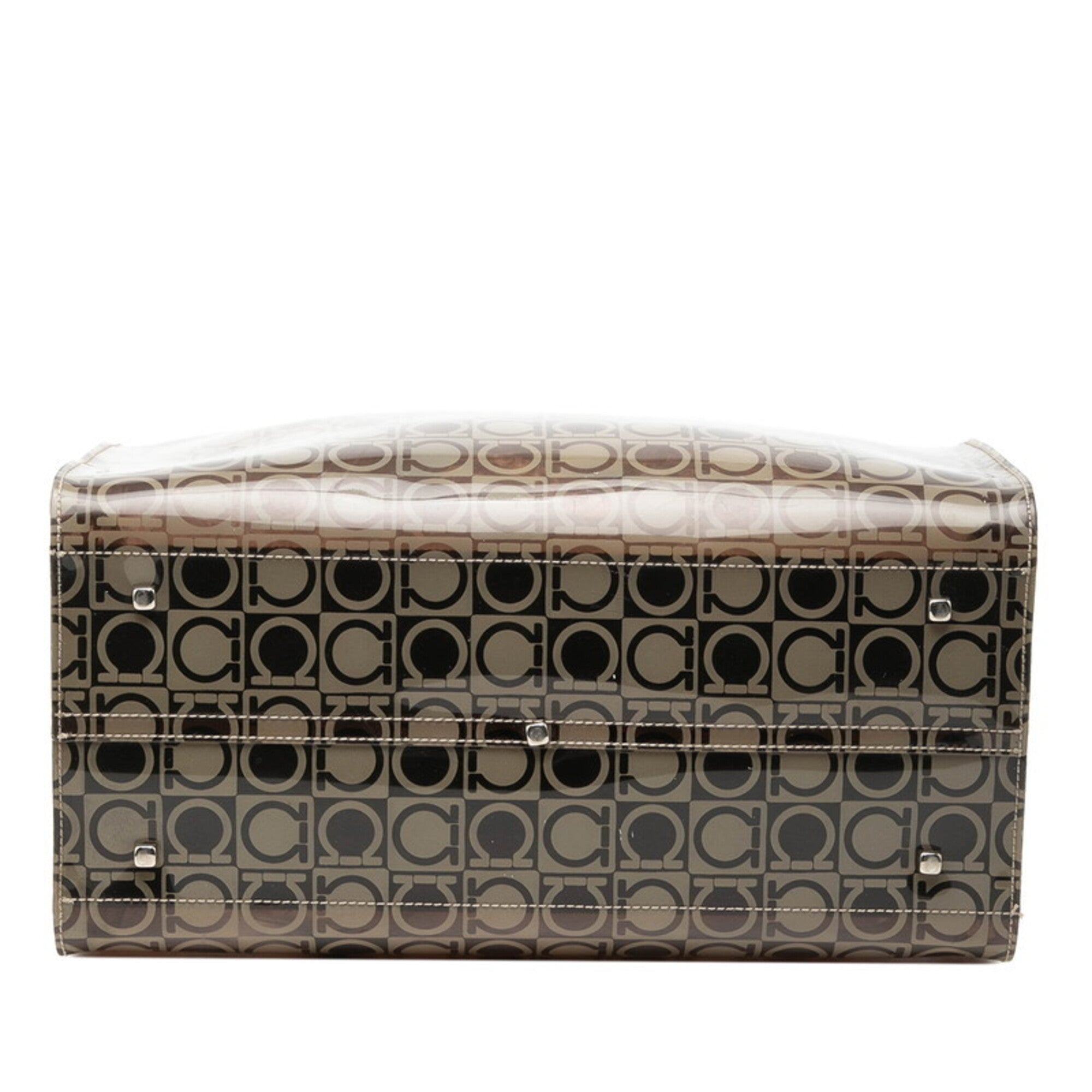 Salvatore Ferragamo Beige Brown Vinyl Leather Shoulder Bag Tote Bag (Pre-Owned)
