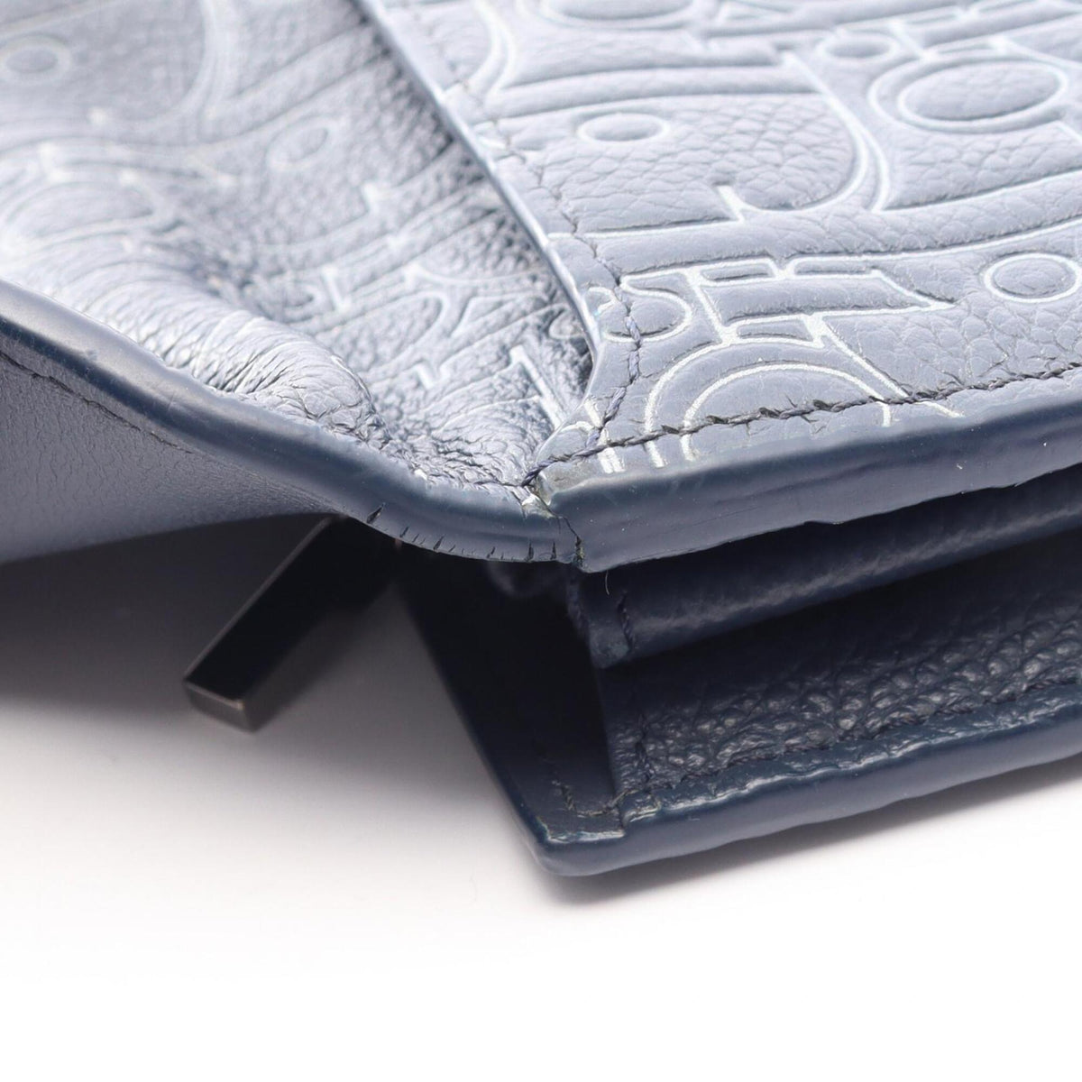 Christian Dior Navy Leather Long Wallet (Bi-Fold) (Pre-Owned)