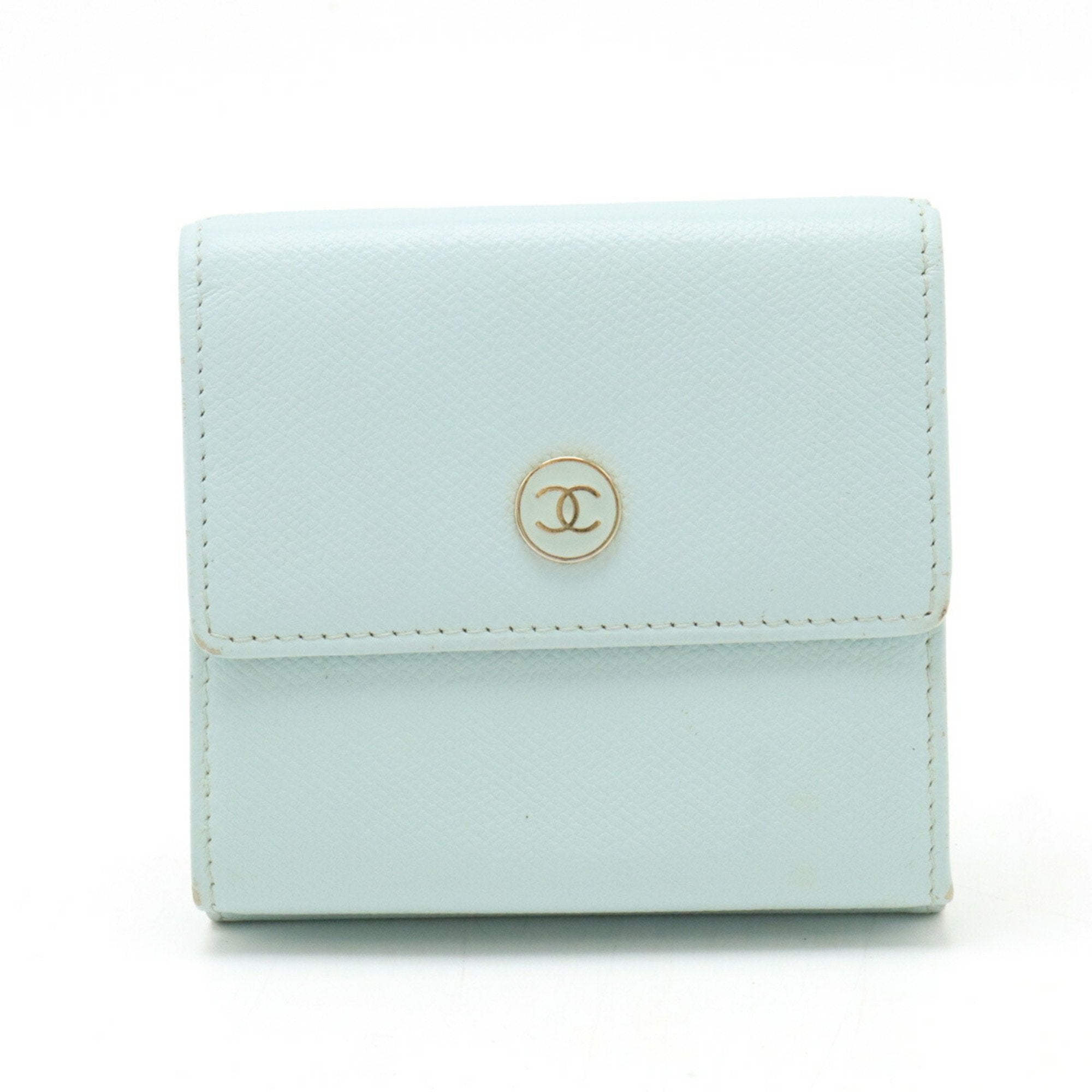 Chanel Light Blue Mint Blue Leather Coin Purse/Coin Case (Pre-Owned)