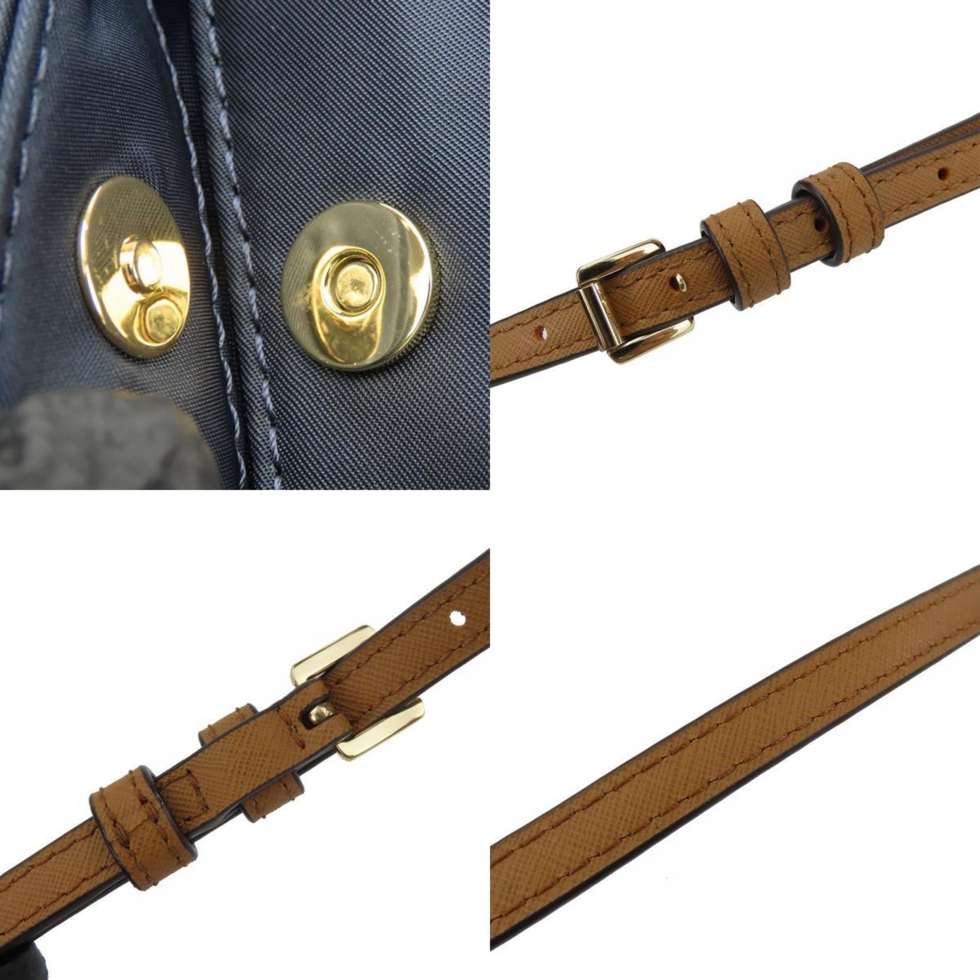 Michael Kors Brown Navy Nylon Leather Shoulder Bag (Pre-Owned)