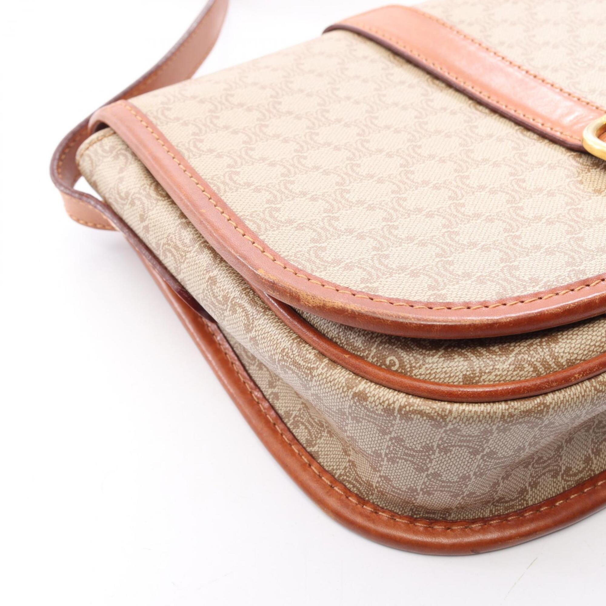 Celine Beige Brown Coated Canvas Leather Handbag Shoulder Bag (Pre-Owned)