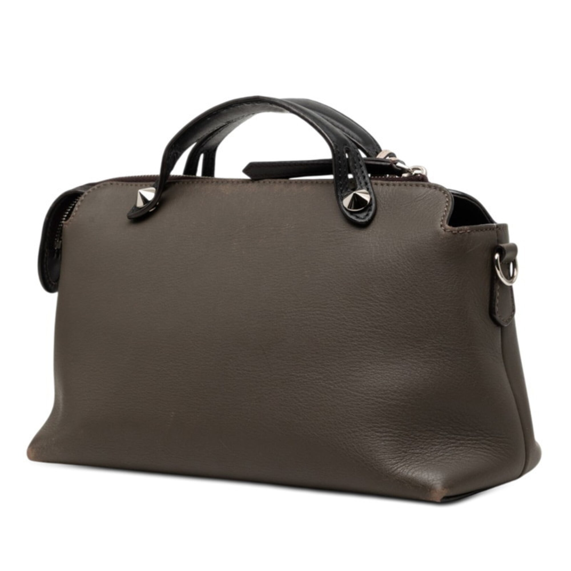 Fendi Black Gray Leather Handbag Shoulder Bag (Pre-Owned)