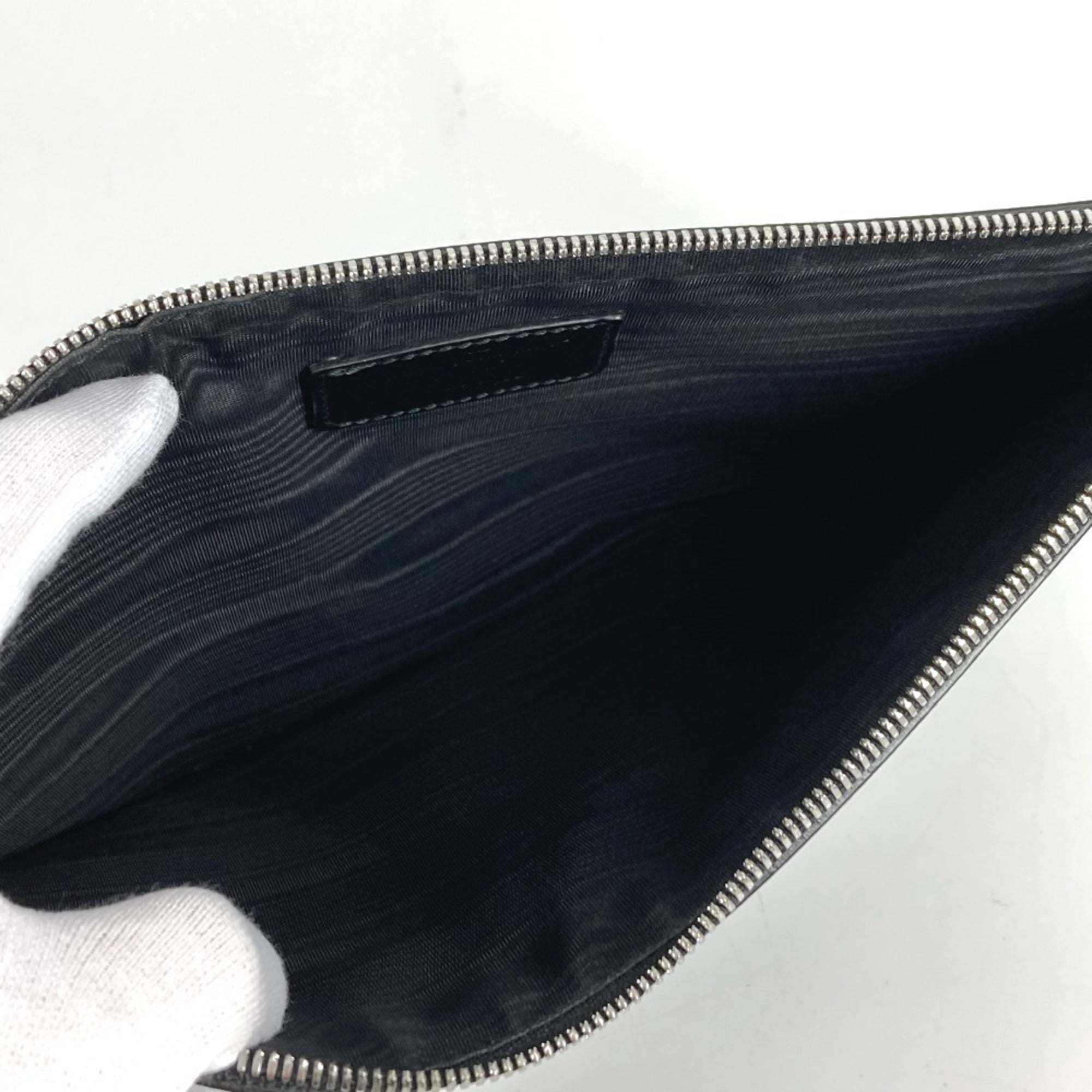 Salvatore Ferragamo Black Gray Leather Clutch Bag Pouch (Pre-Owned)