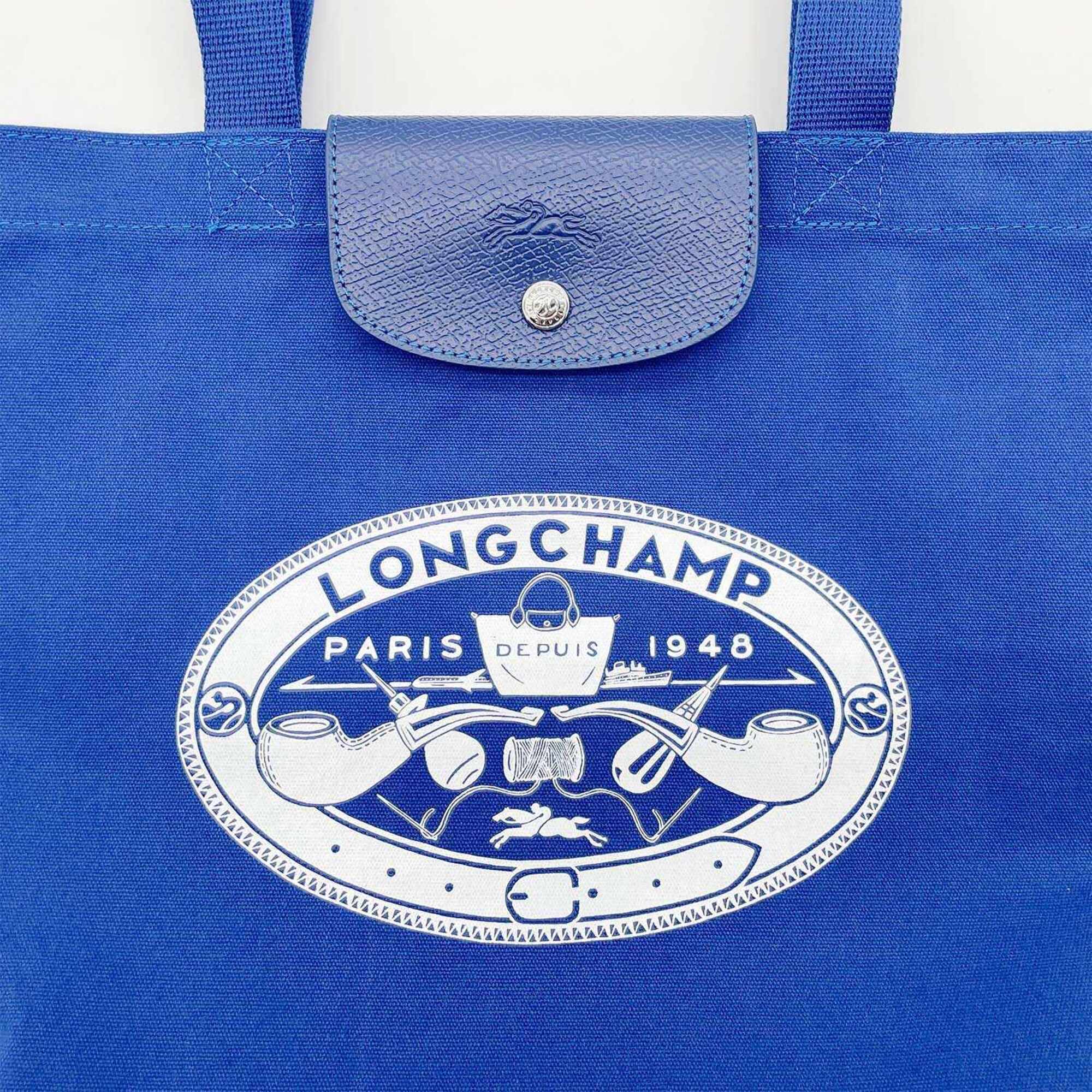 Longchamp Blue White Tote Bag (Pre-Owned)
