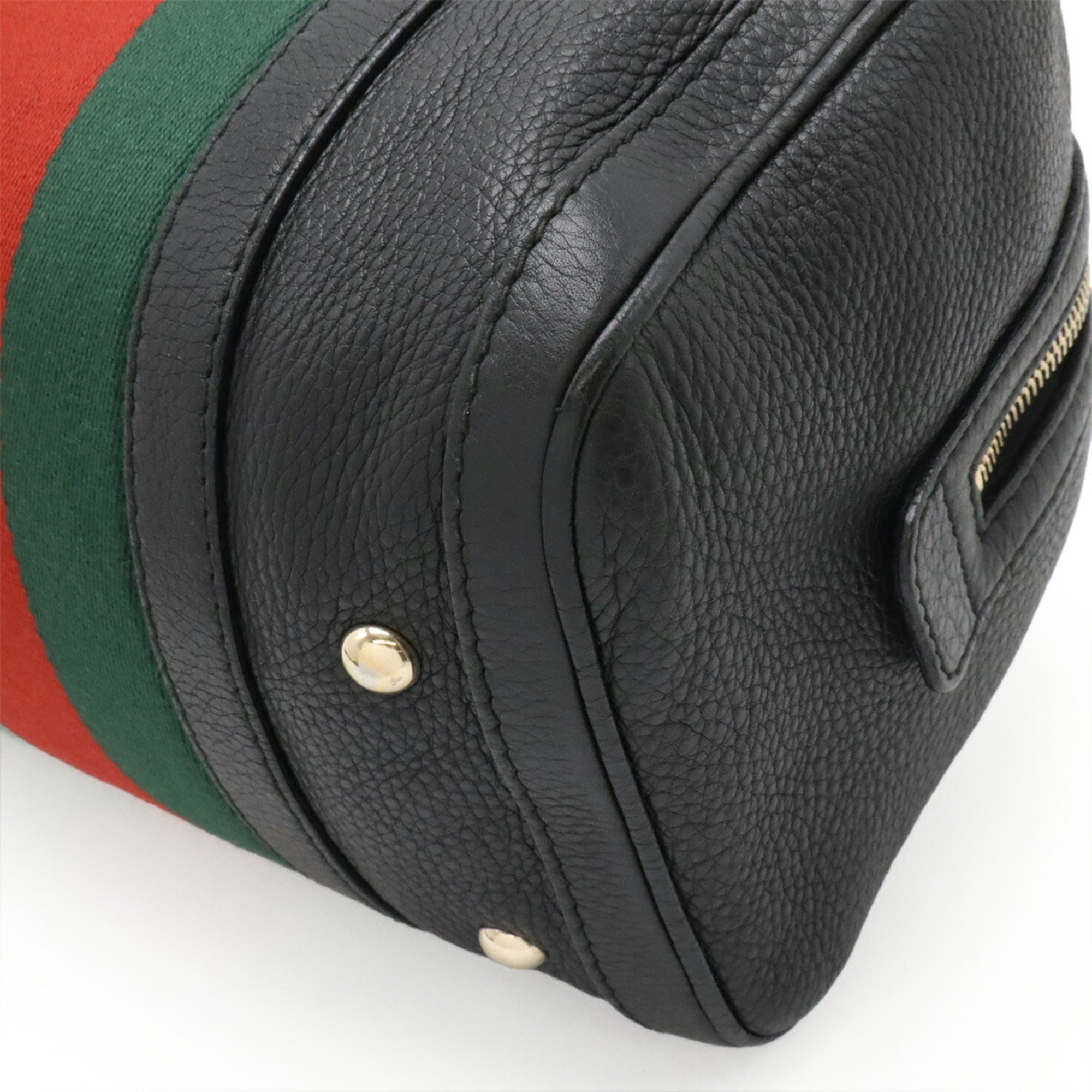 Gucci Sherry Line Black Green Red Color Leather Handbag Shoulder Bag (Pre-Owned)
