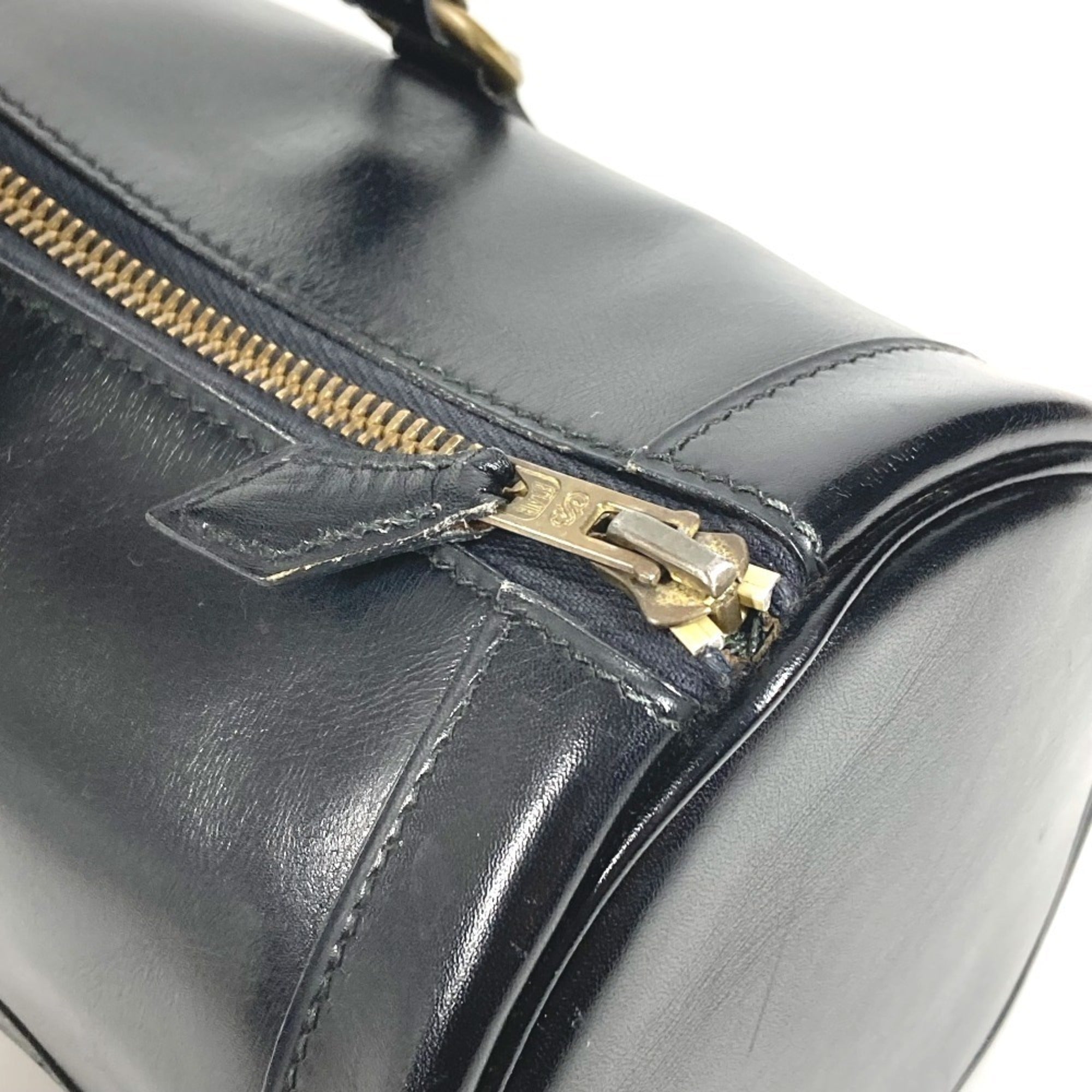 Hermes Black Leather Boston Bag Handbag (Pre-Owned)