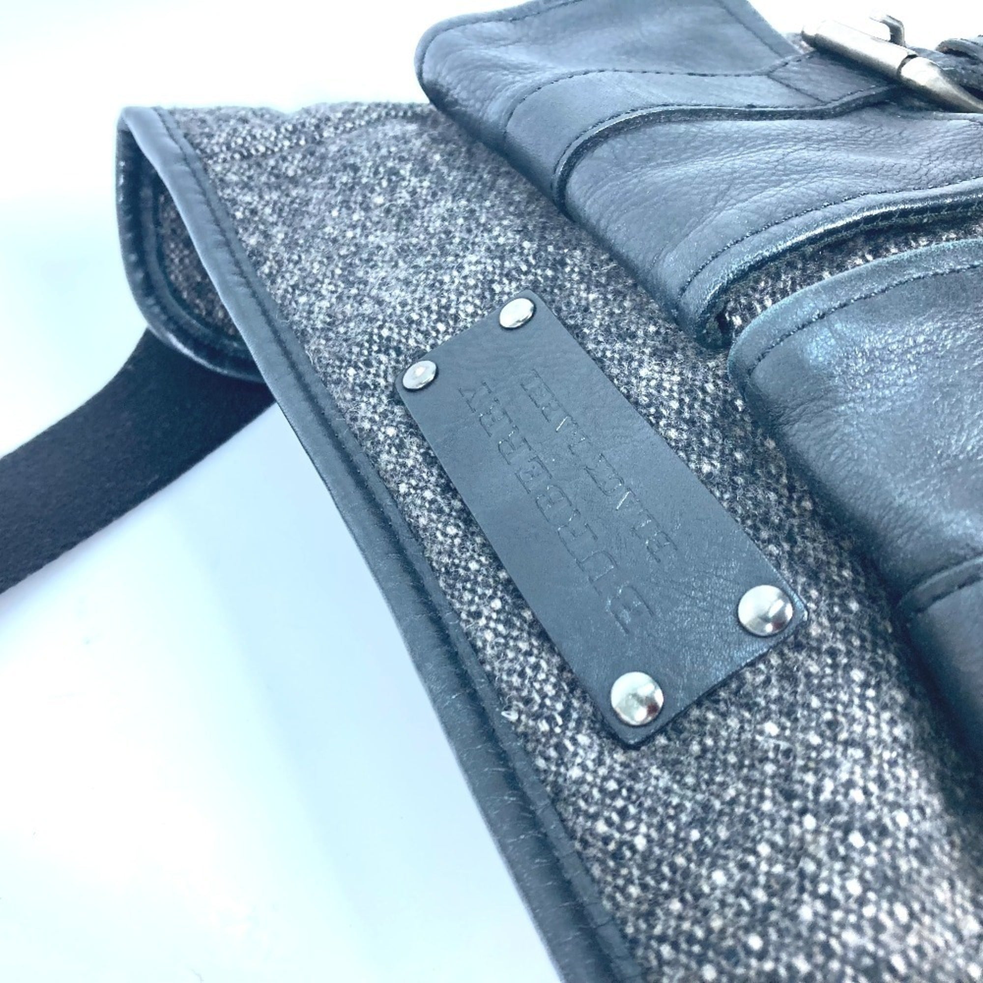Burberry Black Label Black Gray Wool Leather Fanny Pack Shoulder Bag Sling Bag (Pre-Owned)