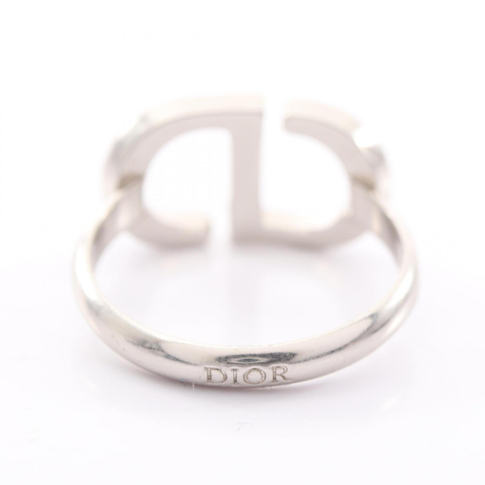 Christian Dior Silver Clear Metal Rhinestone Band Ring (Pre-Owned)