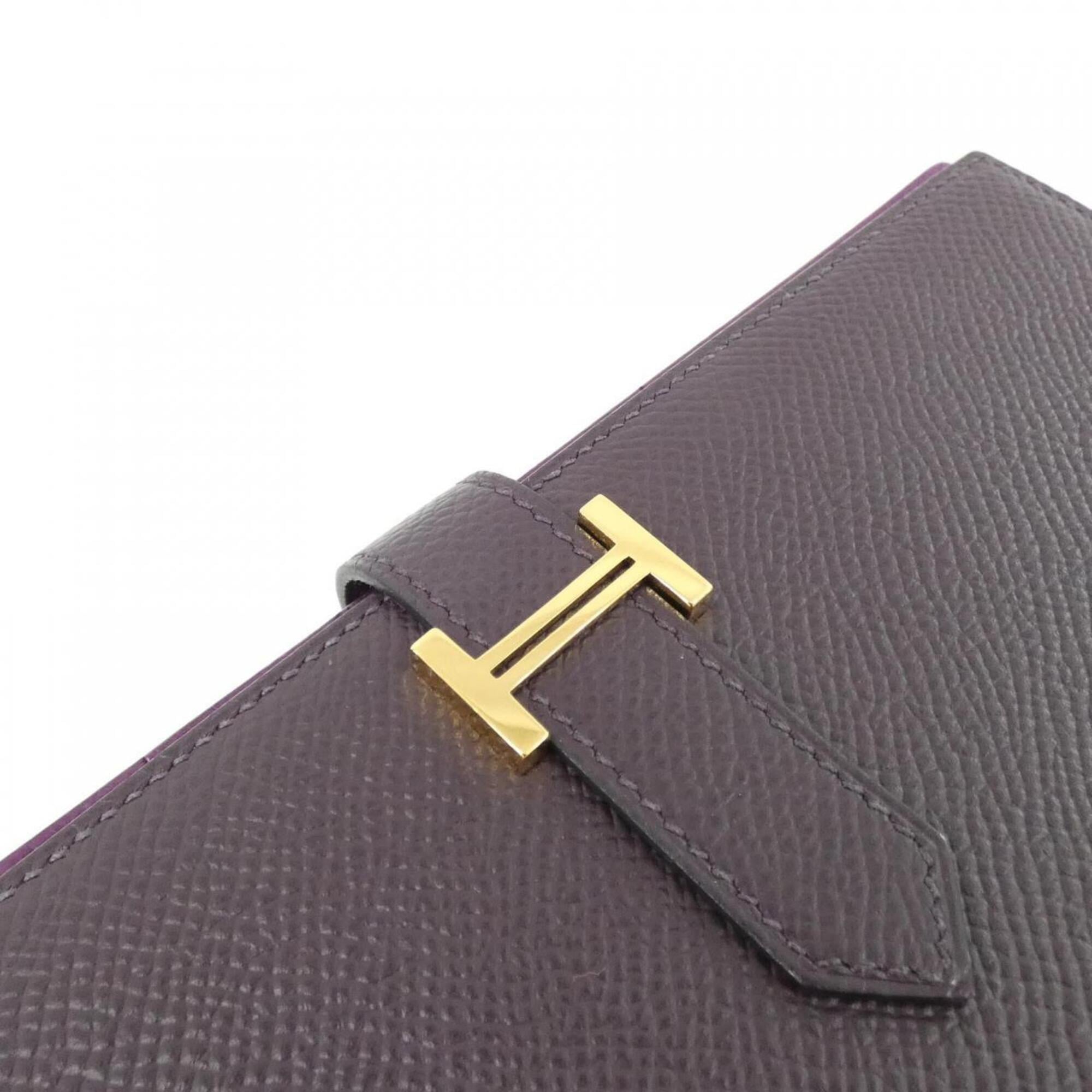 Hermes Anemone Purple Epsom Leather Long Wallet (Bi-Fold) (Pre-Owned)