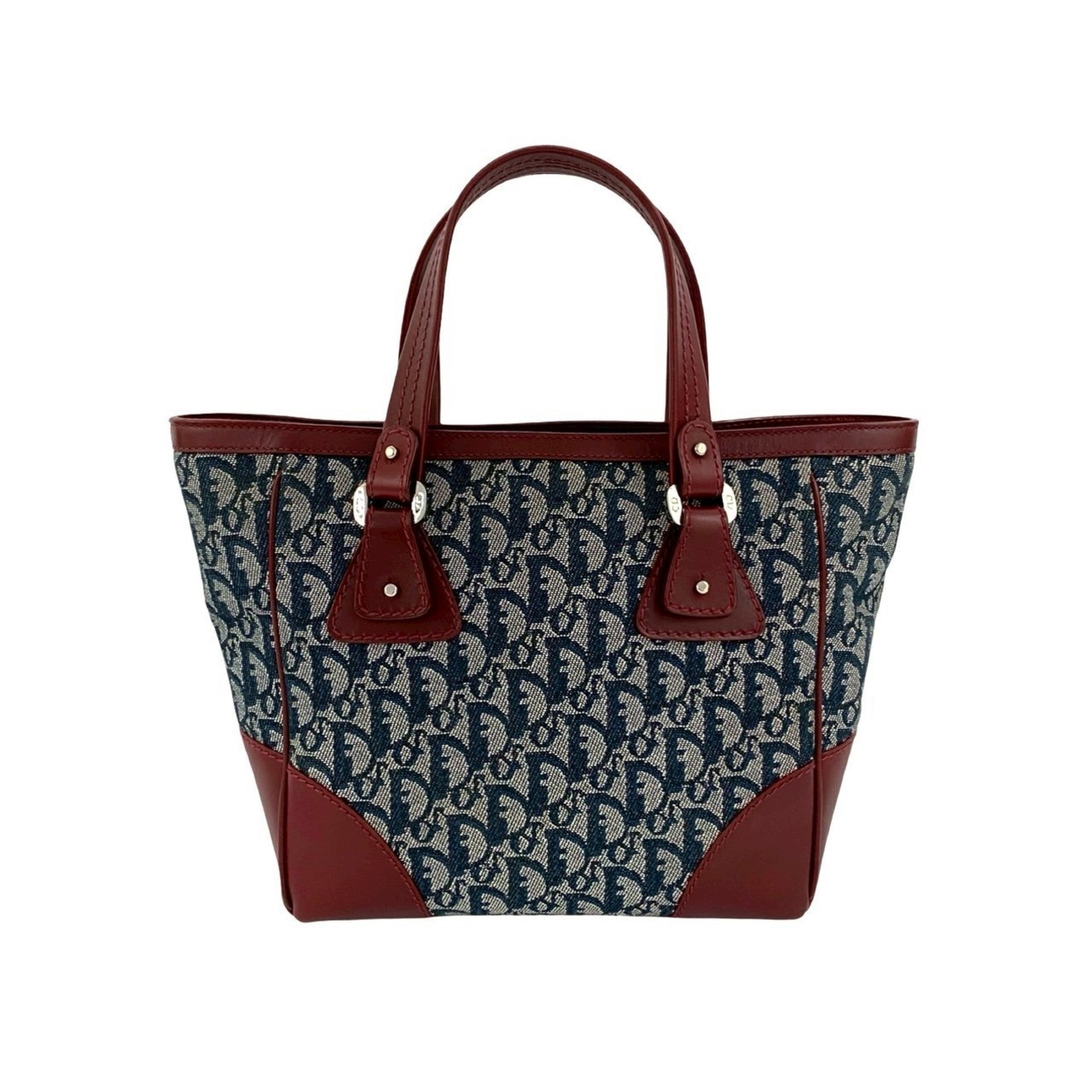 Christian Dior Navy Wine Canvas Leather Handbag Tote Bag (Pre-Owned)