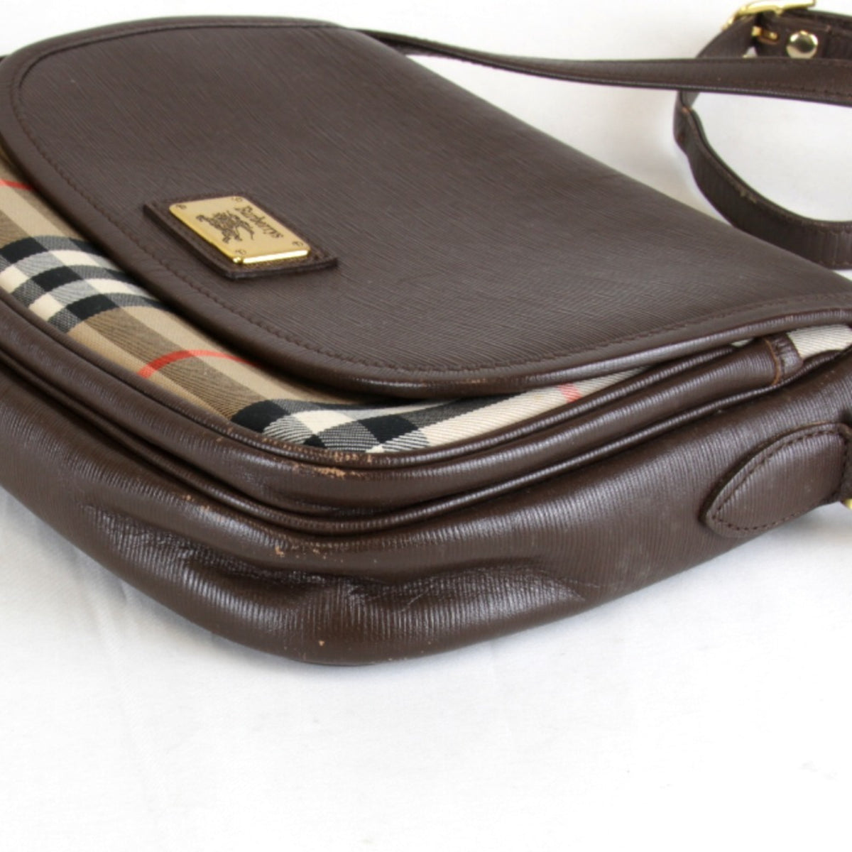 Burberry Brown Leather Canvas Shoulder Bag (Pre-Owned)