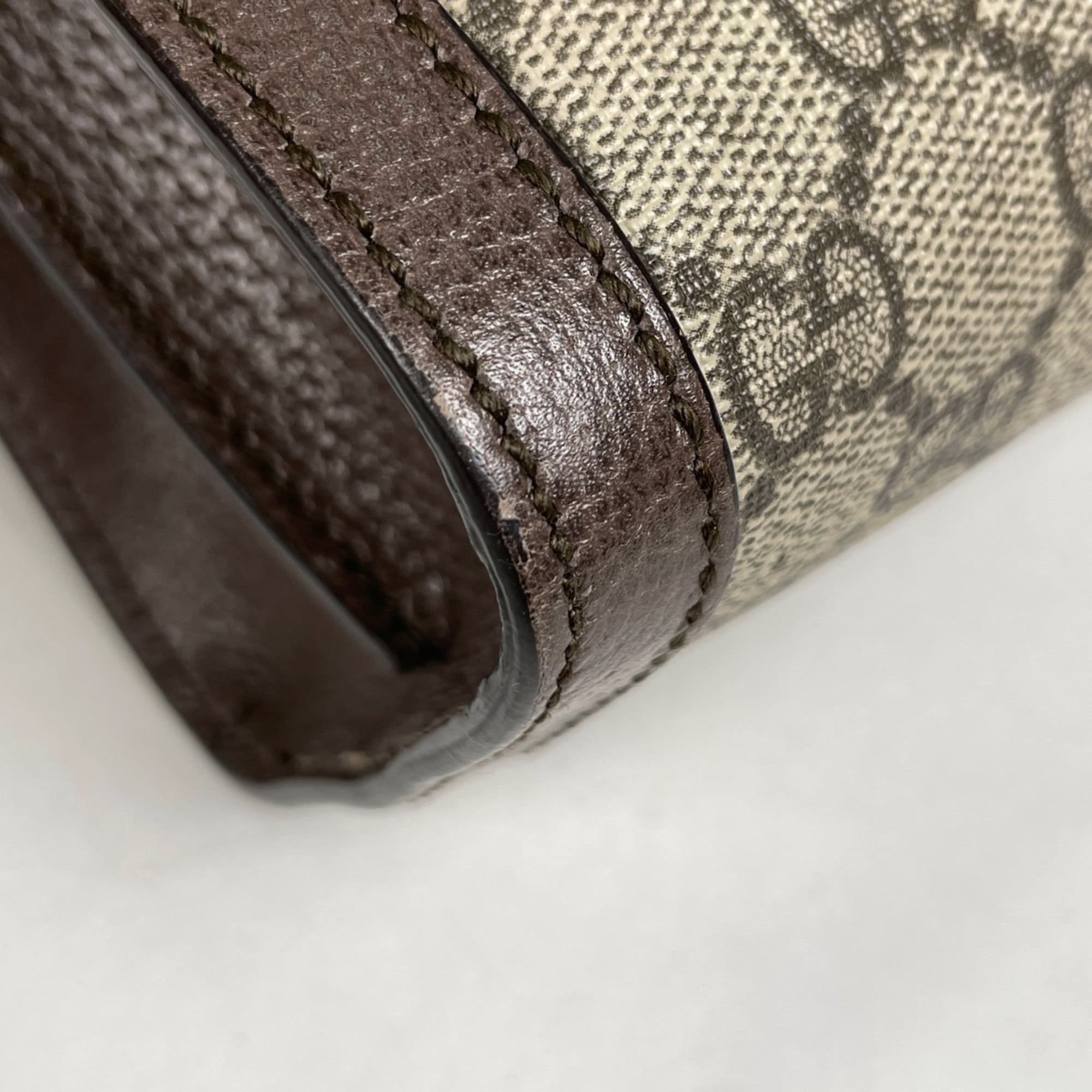Gucci Sherry Line Beige Brown Coated Canvas Leather Shoulder Bag (Pre-Owned)