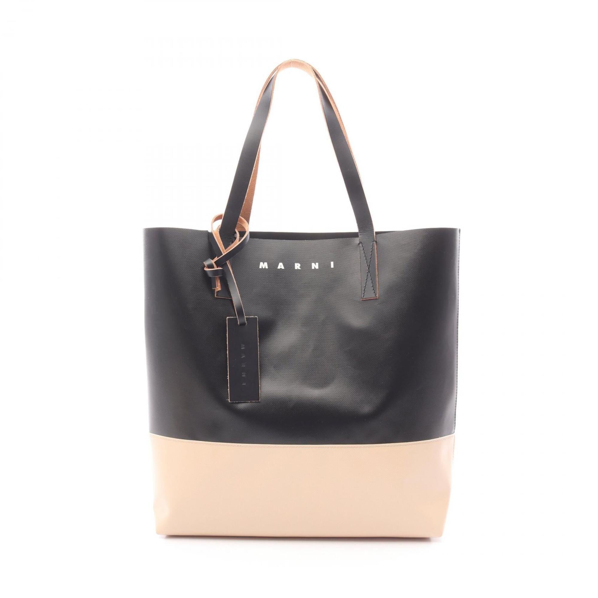 Marni Beige Black Coated Canvas Pvc Leather Handbag Tote Bag (Pre-Owned)