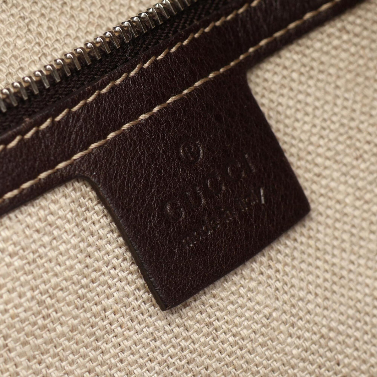 Gucci Beige Brown Canvas Leather Handbag Tote Bag (Pre-Owned)