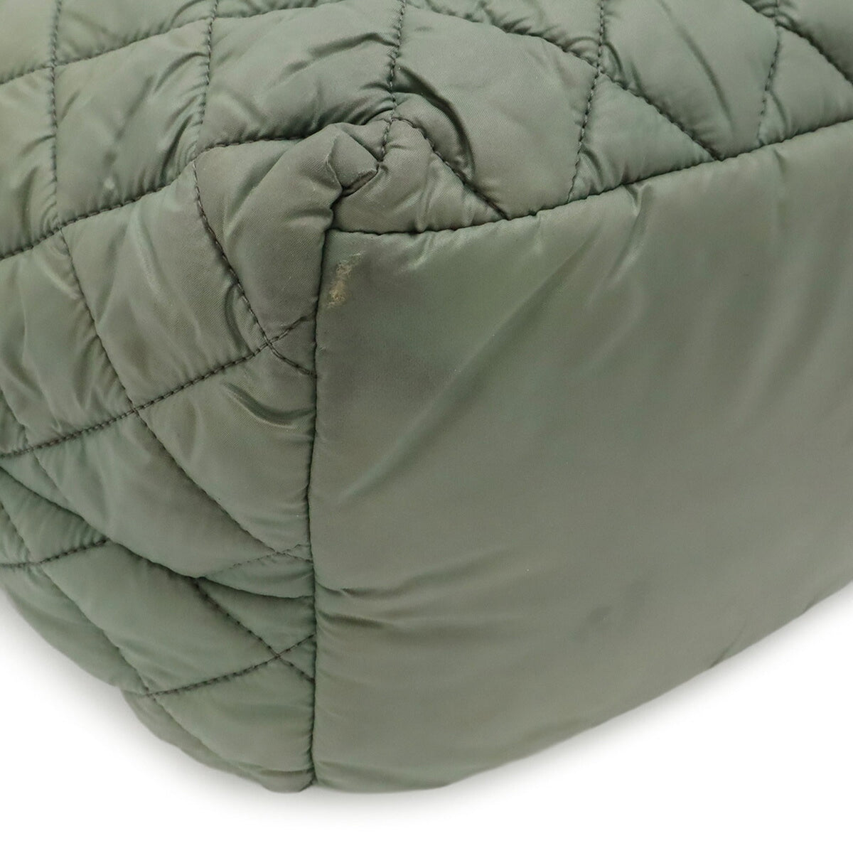 Chanel Green Khaki Nylon Leather Handbag Tote Bag (Pre-Owned)