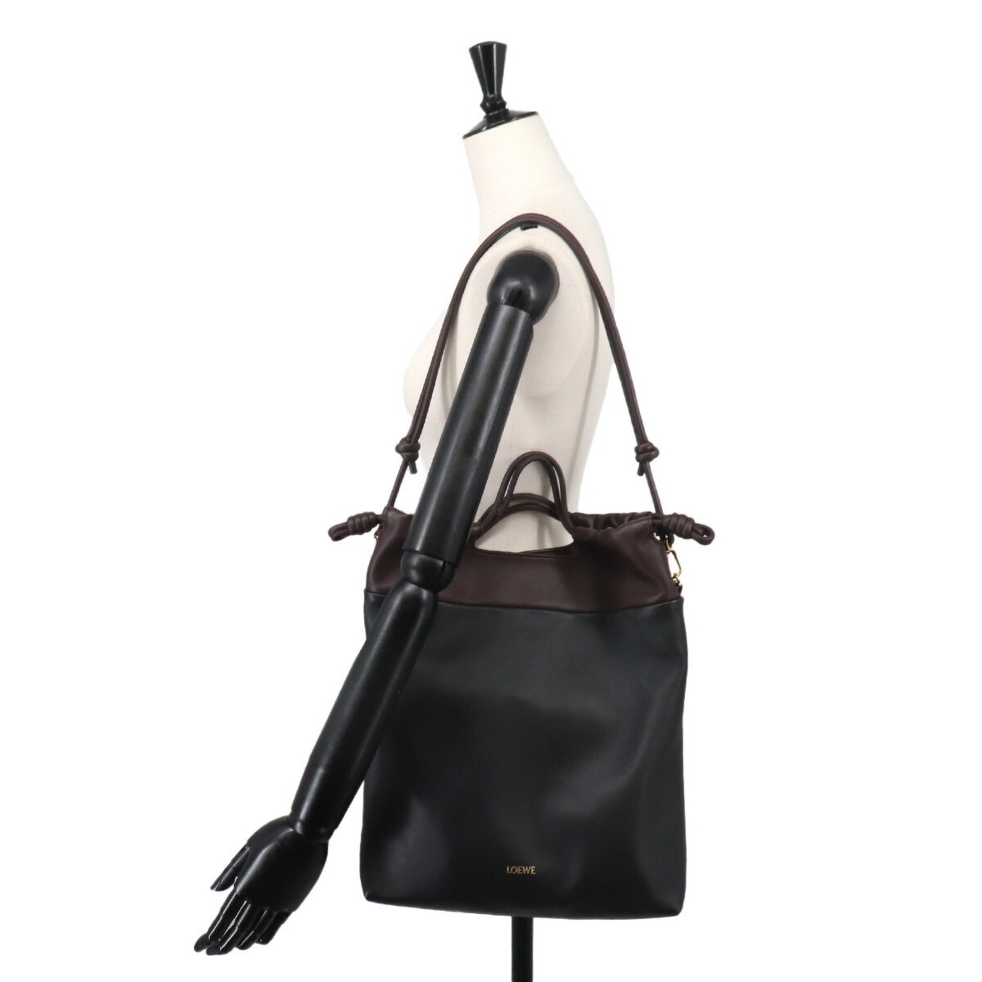 Loewe Black Dark Brown Leather Handbag Tote Bag (Pre-Owned)