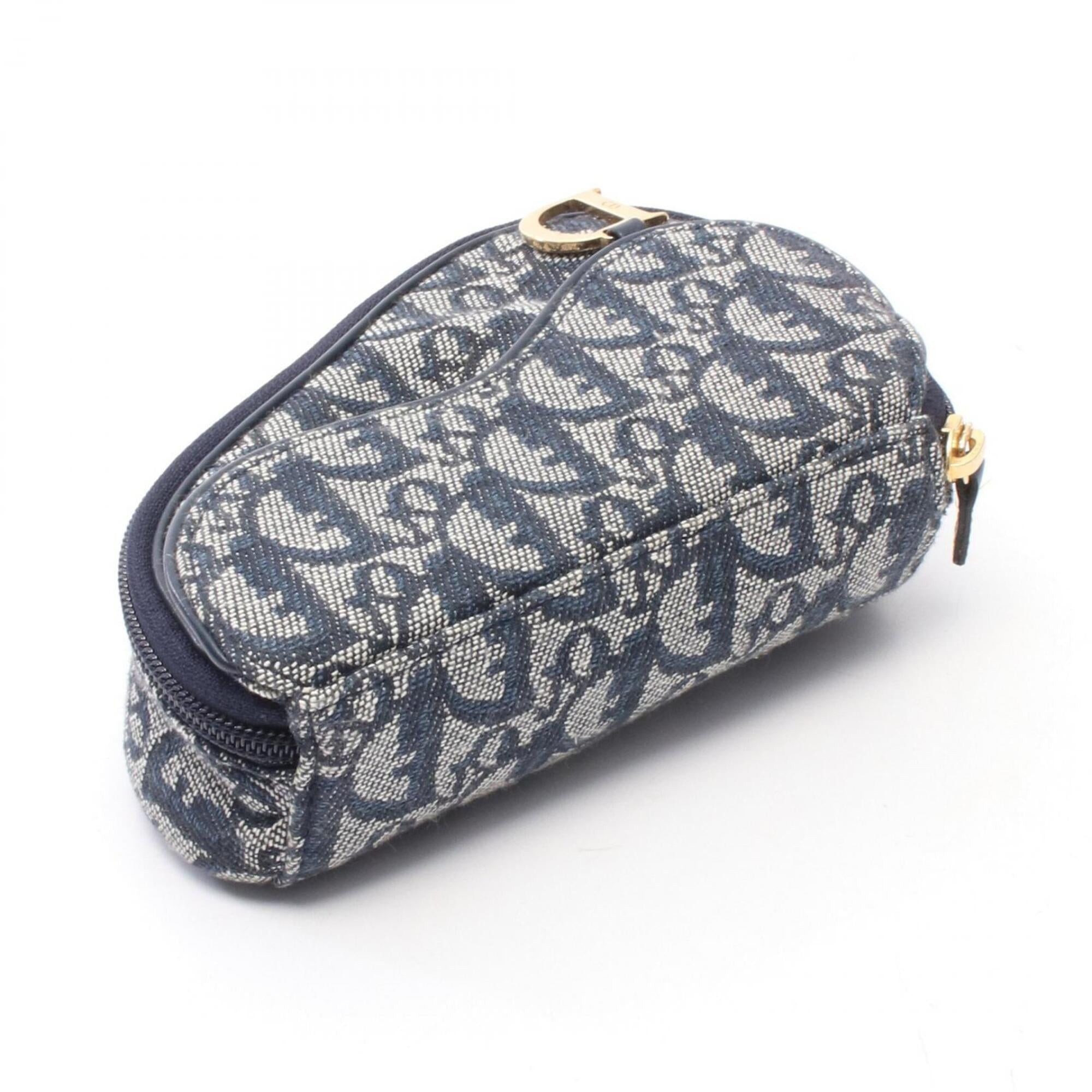 Christian Dior Beige Navy Canvas Leather Pouch (Pre-Owned)