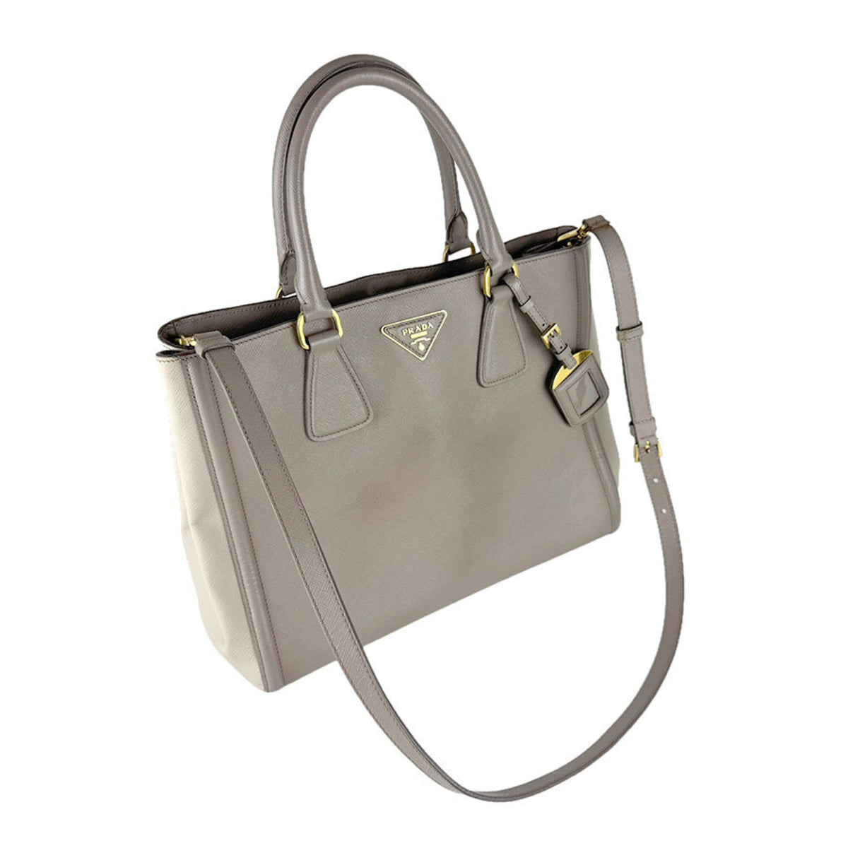 Prada Gray Leather Handbag Shoulder Bag (Pre-Owned)