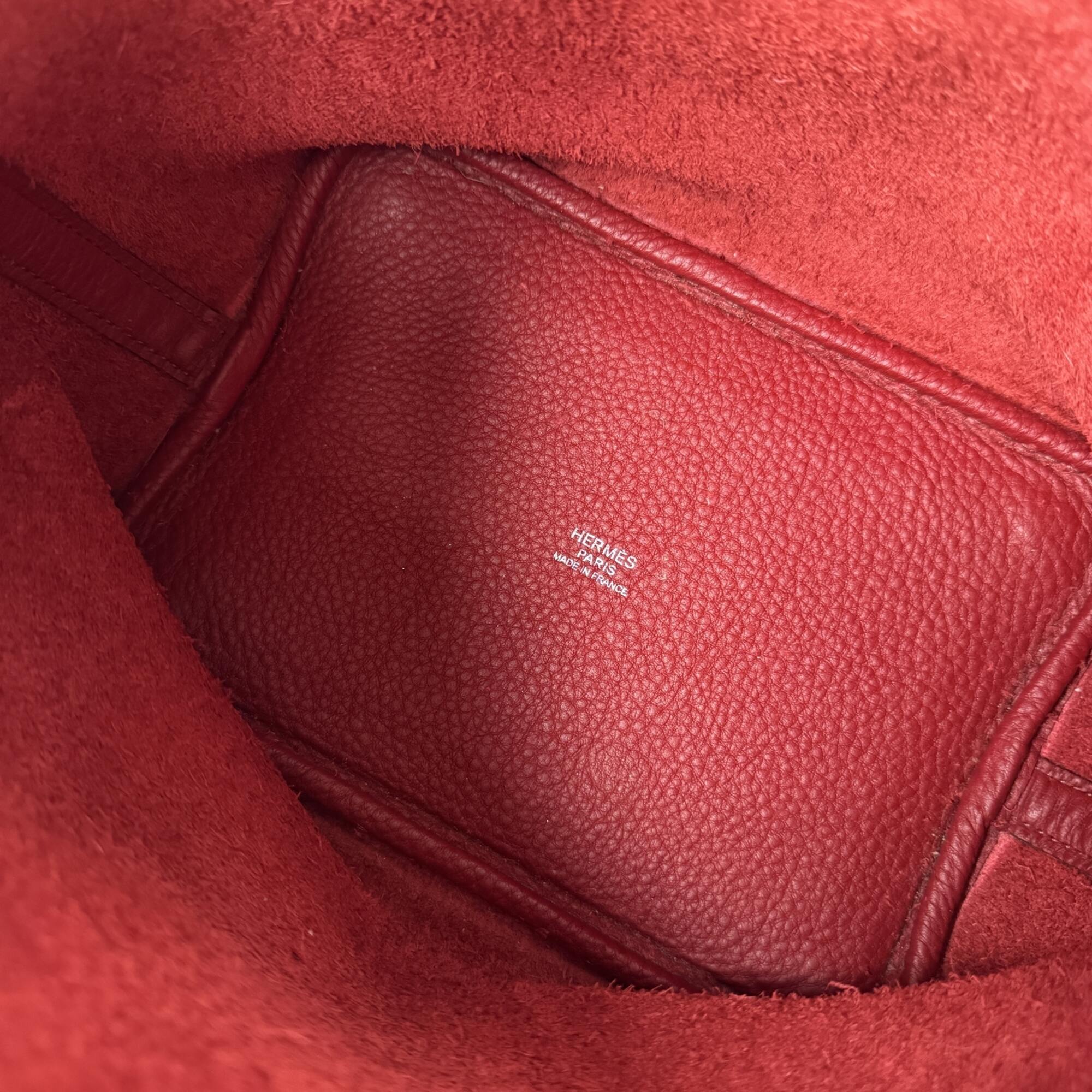 Hermes Rouge H Taurillon Clemence Leather Handbag (Pre-Owned)