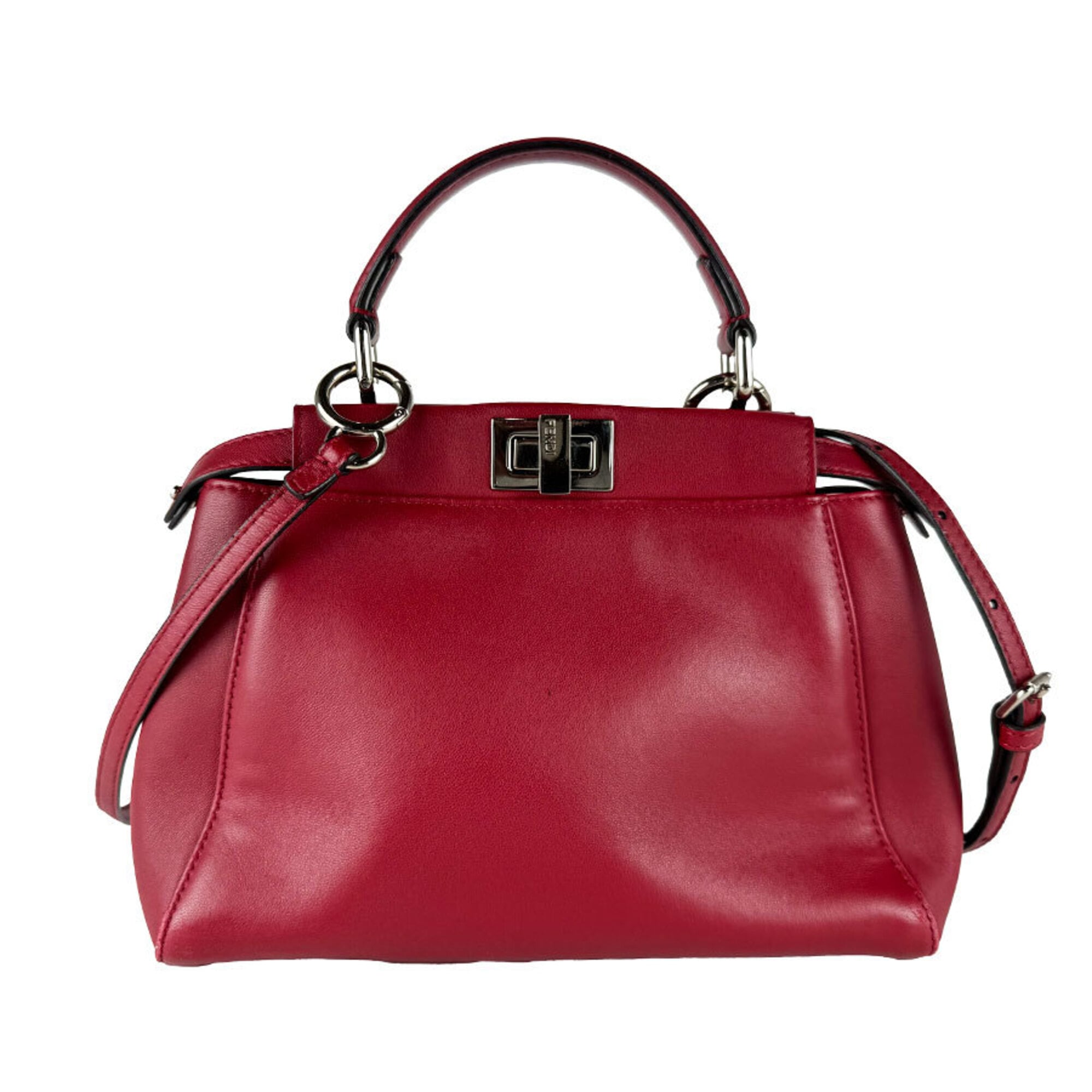 Fendi Red Color Leather Handbag Shoulder Bag (Pre-Owned)