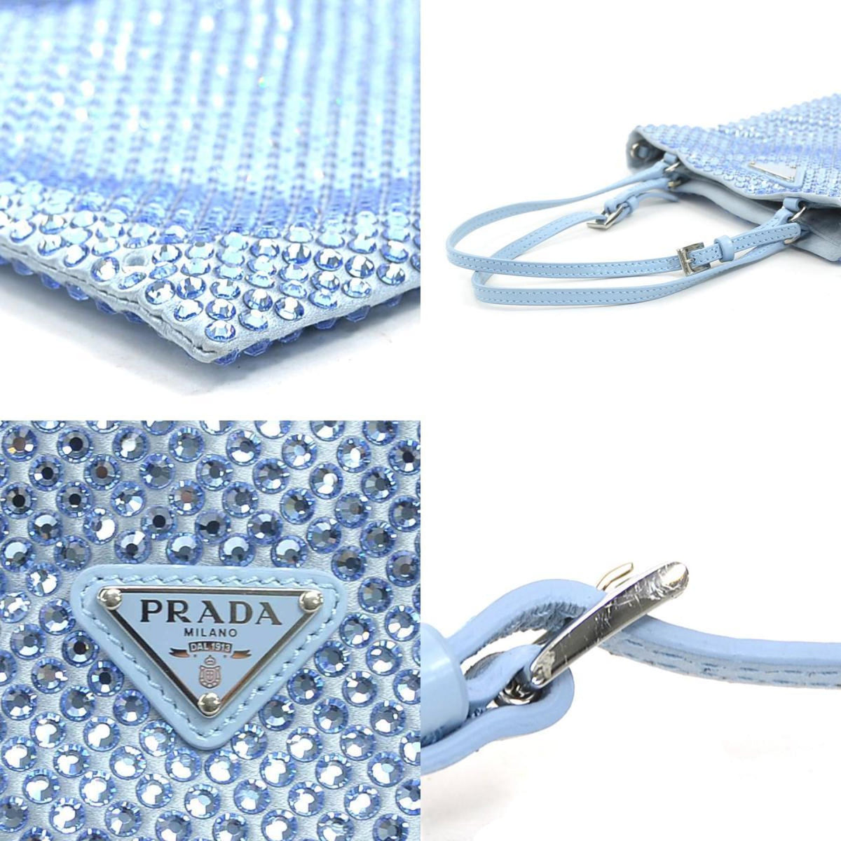 Prada Light Blue Satin Rhinestone Handbag (Pre-Owned)