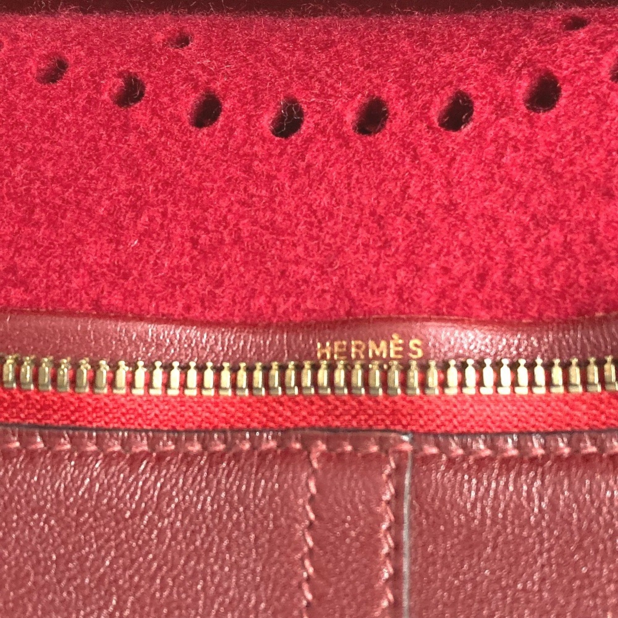 Hermes Red Color Felt Leather Boston Bag (Pre-Owned)