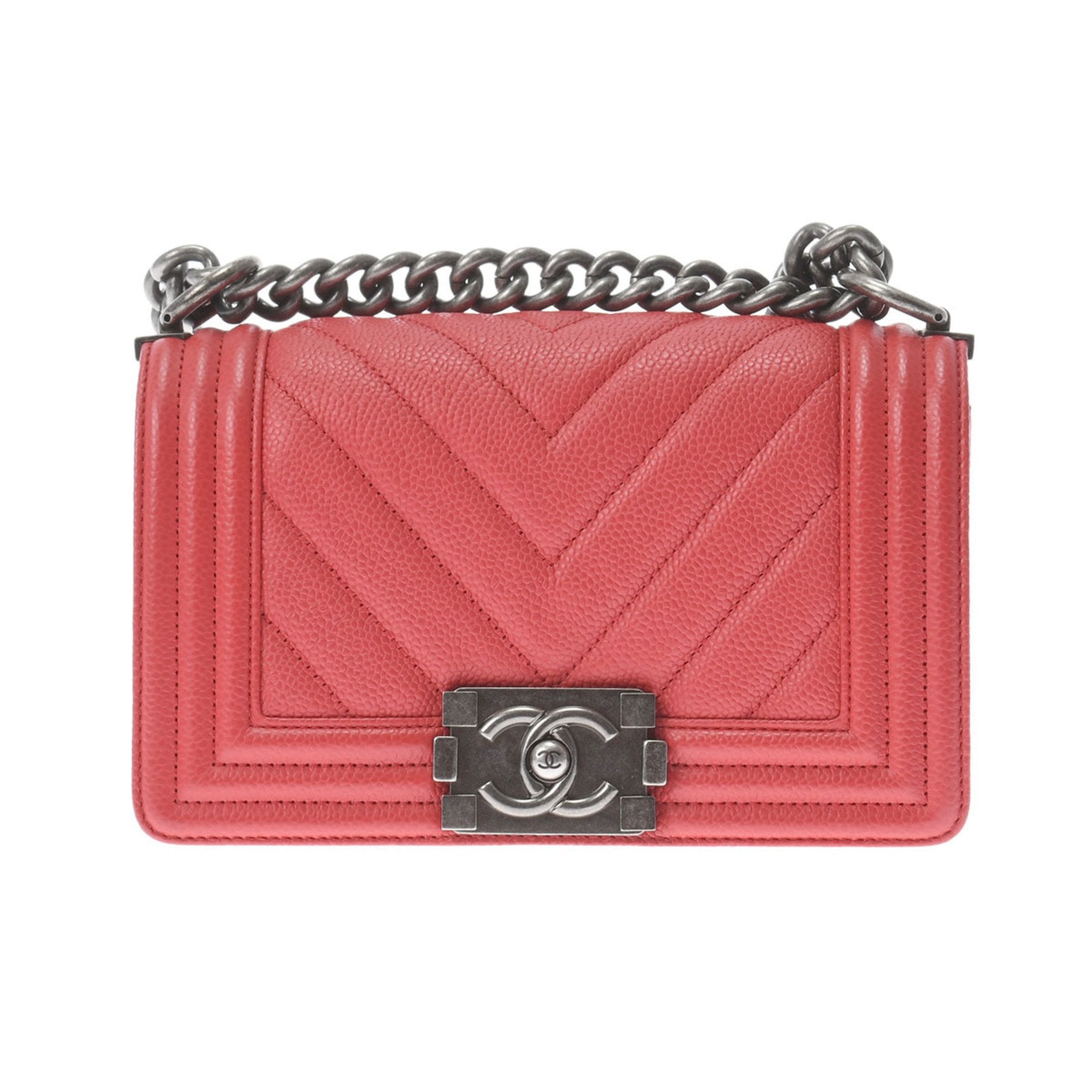 Chanel Red Color Caviar Leather Shoulder Bag (Pre-Owned)