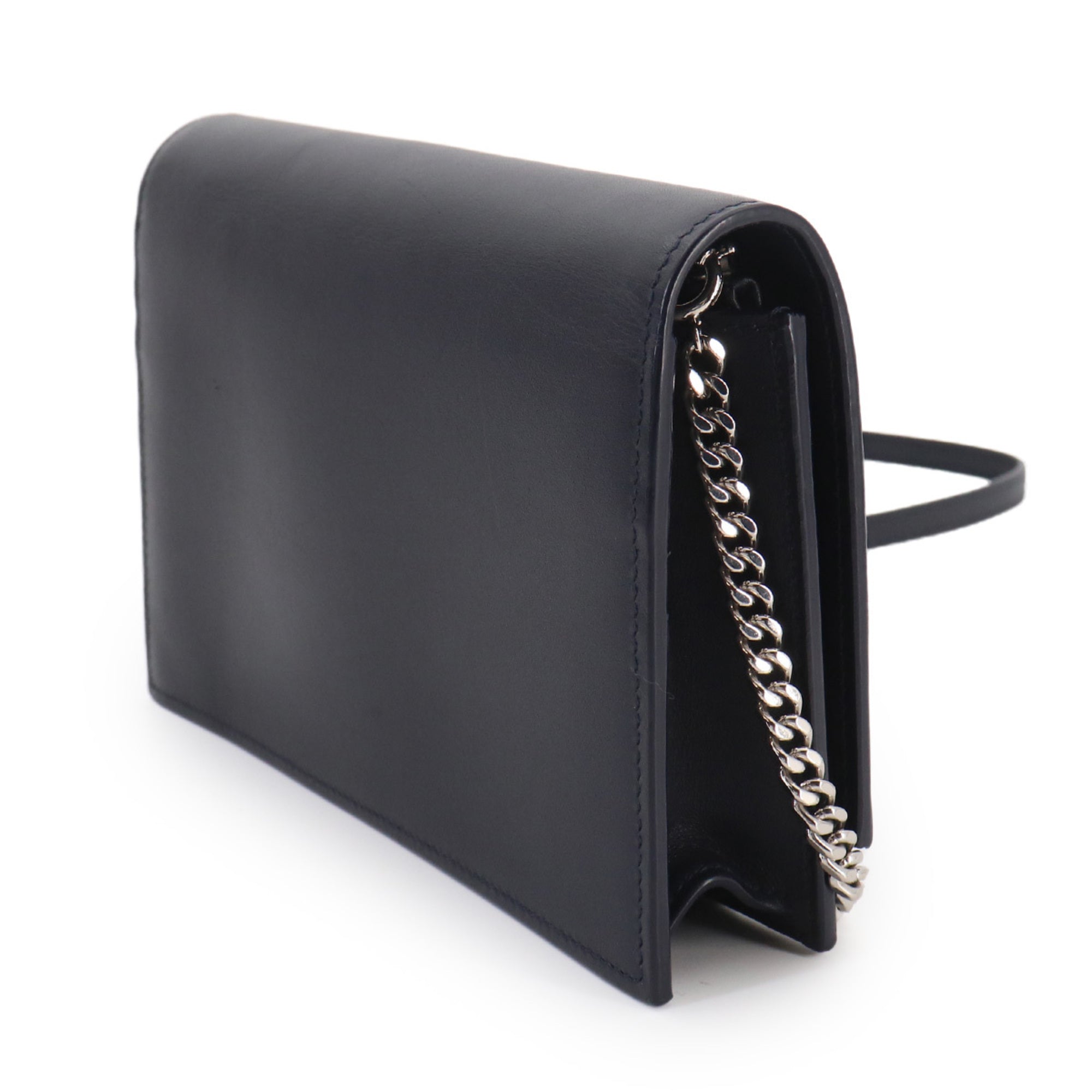 Saint Laurent Navy Leather Chain/Shoulder Wallet (Pre-Owned)