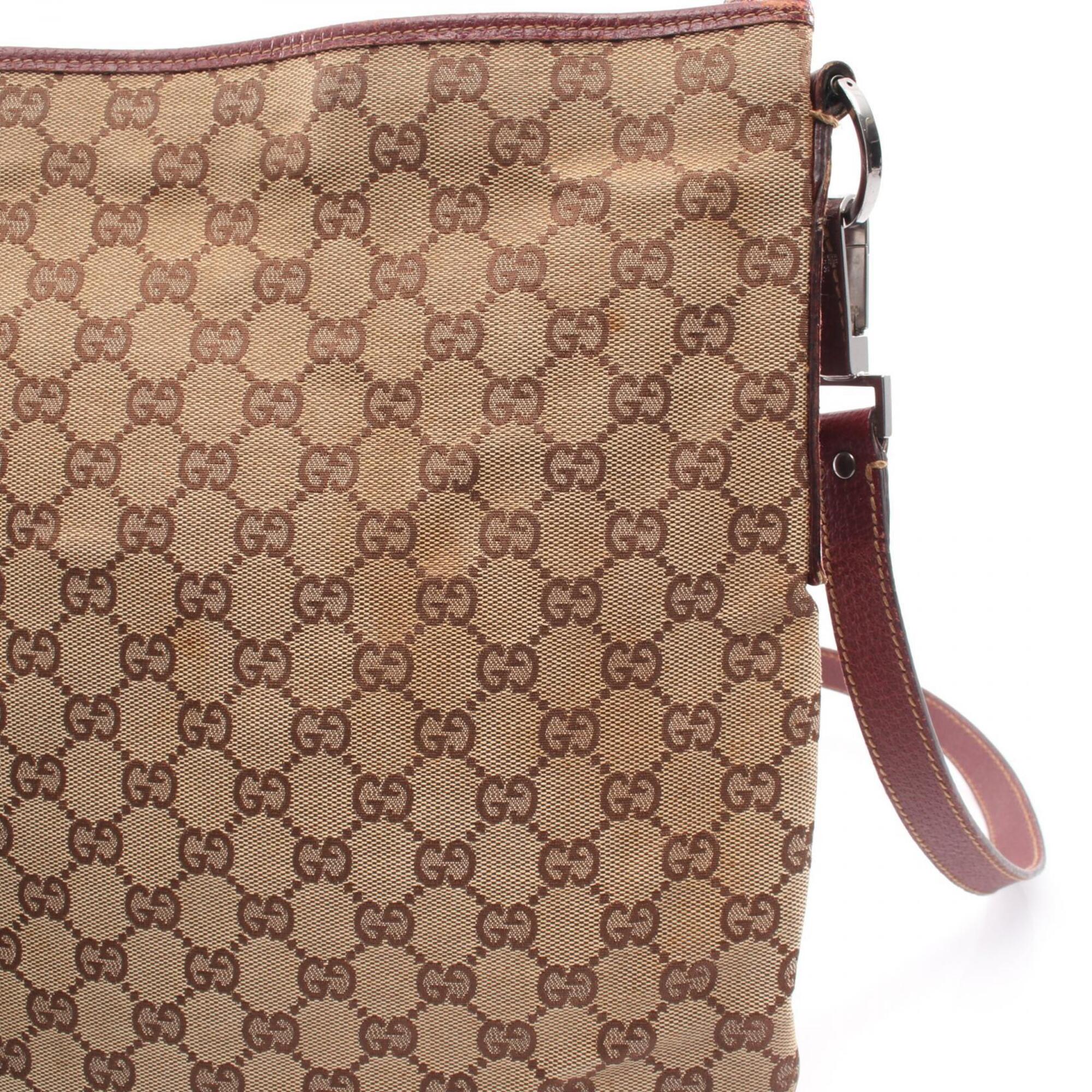 Gucci Beige Bordeaux Canvas Leather Shoulder Bag (Pre-Owned)