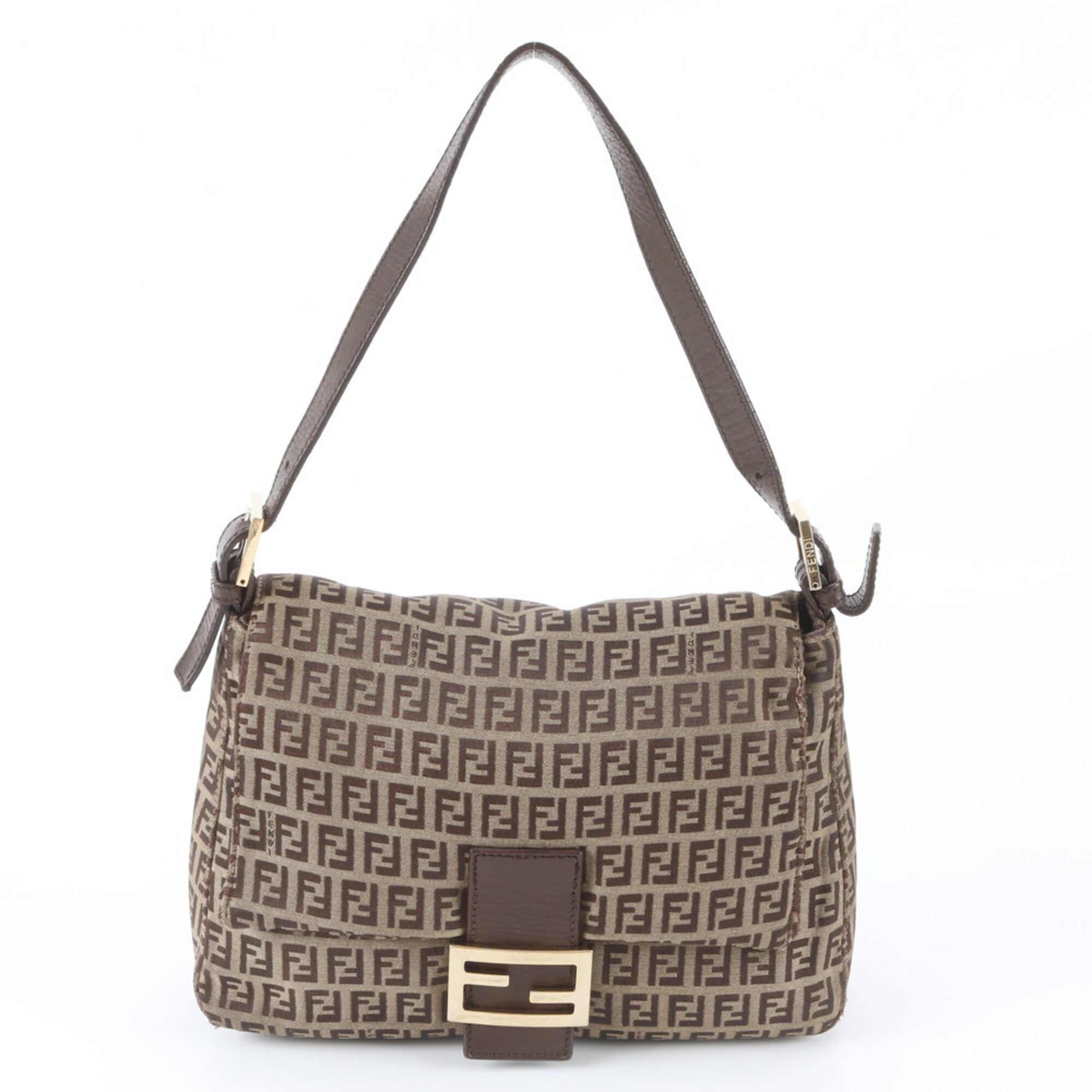 Fendi Brown Leather Canvas Shoulder Bag (Pre-Owned)