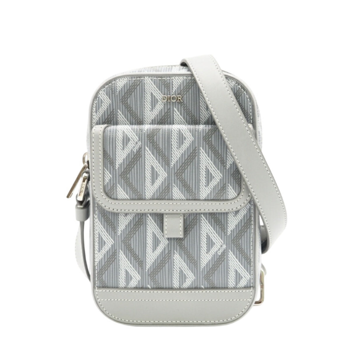 Christian Dior Gray White Leather Shoulder Bag (Pre-Owned)