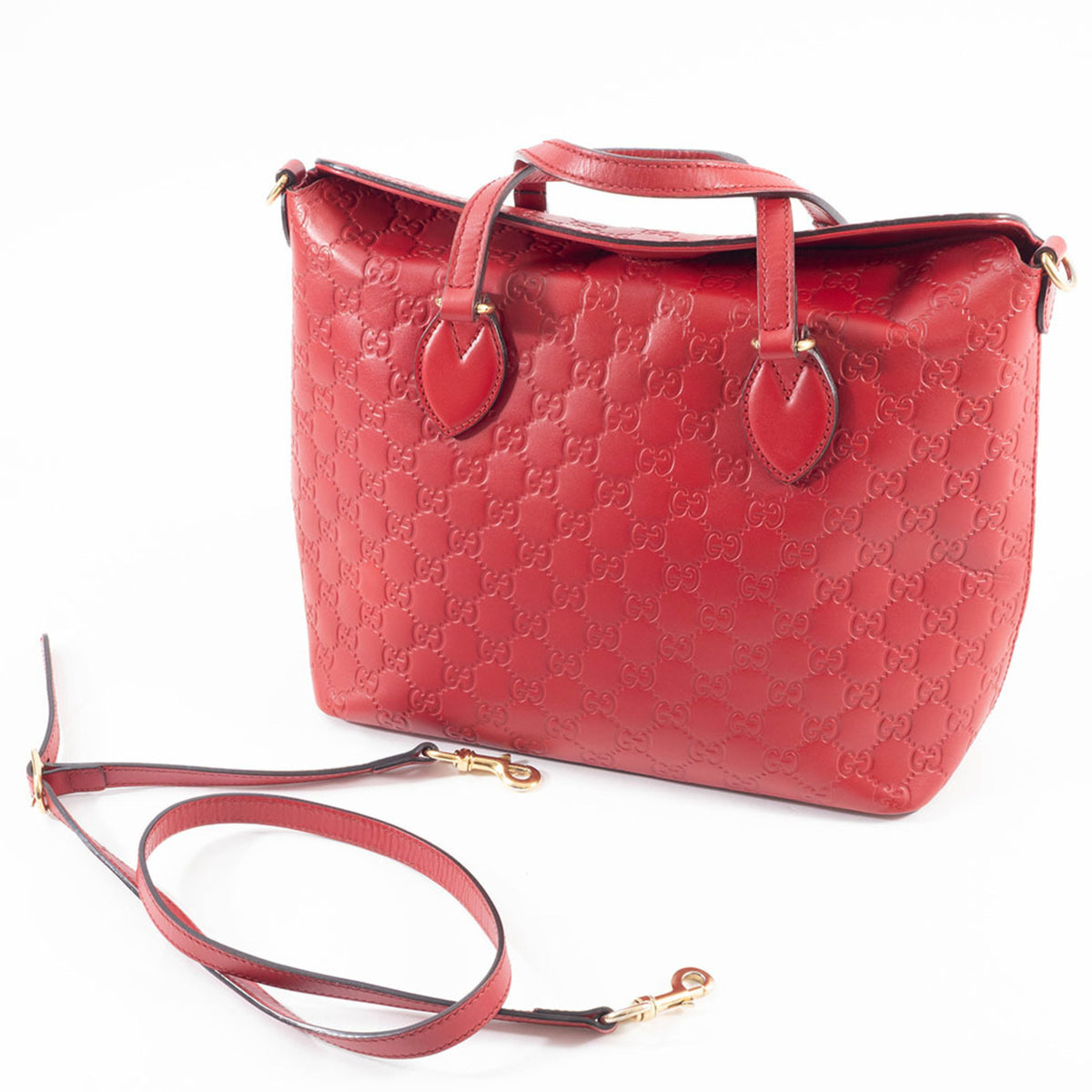 Gucci Red Color Leather Tote Bag (Pre-Owned)