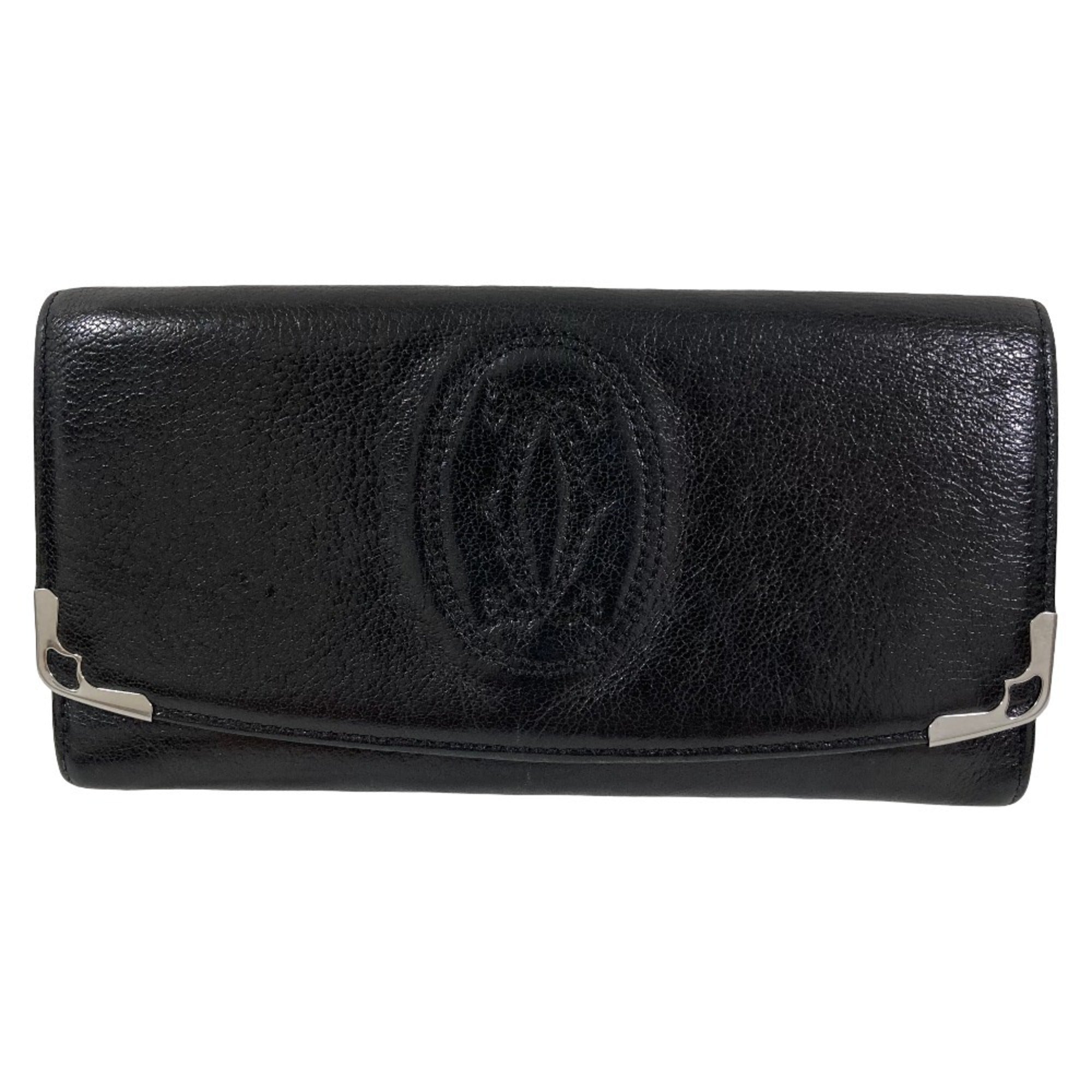 Cartier Black Leather Long Wallet (Bi-Fold) (Pre-Owned)
