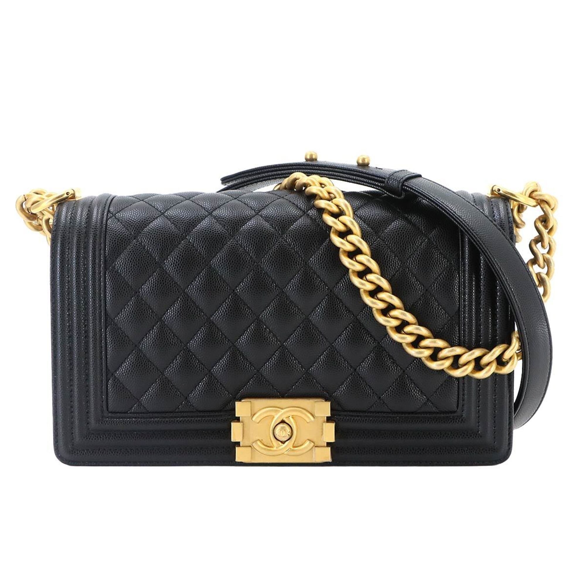 Chanel Black Grained Calfskin Handbag Shoulder Bag (Pre-Owned)