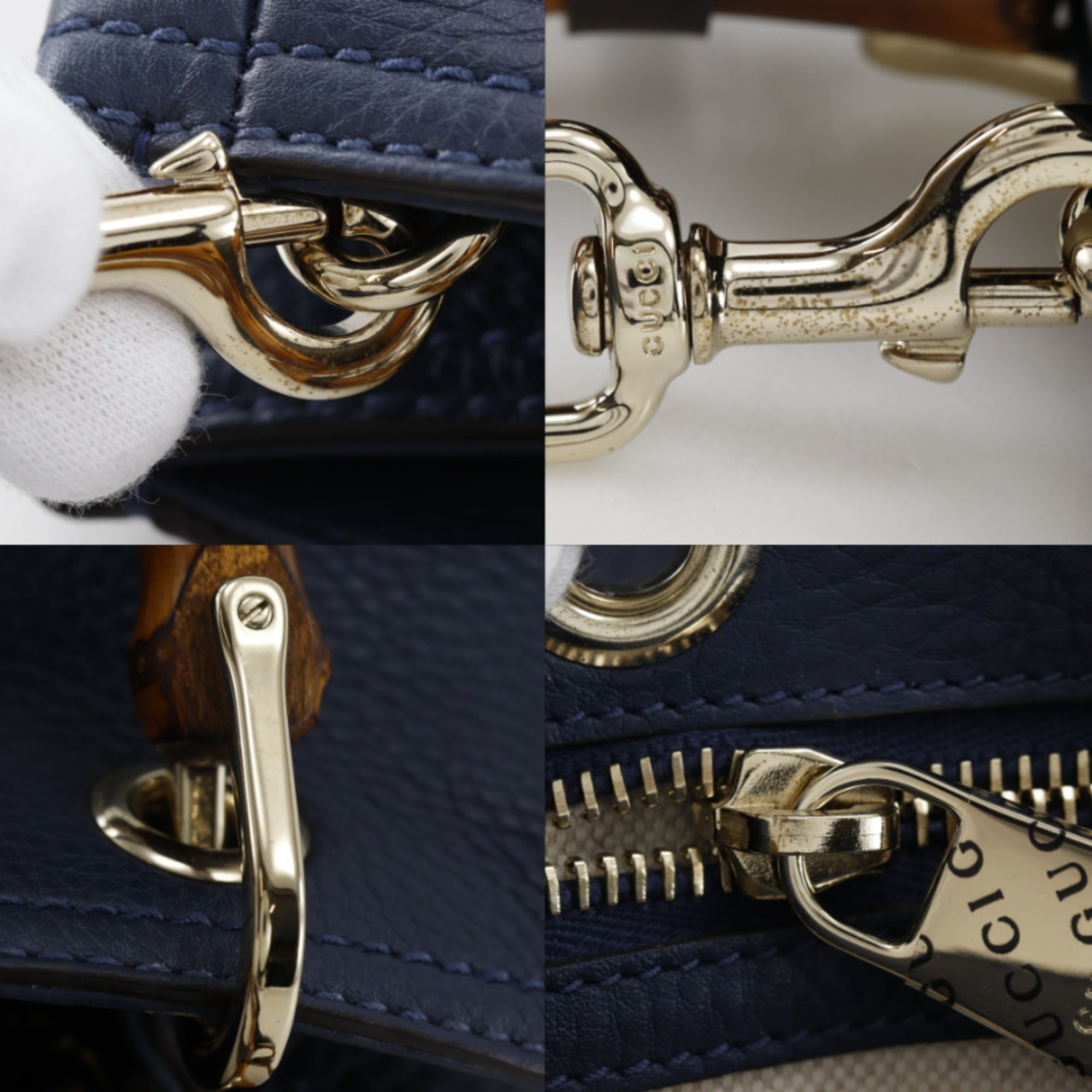 Gucci Navy Leather Handbag Tote Bag (Pre-Owned)
